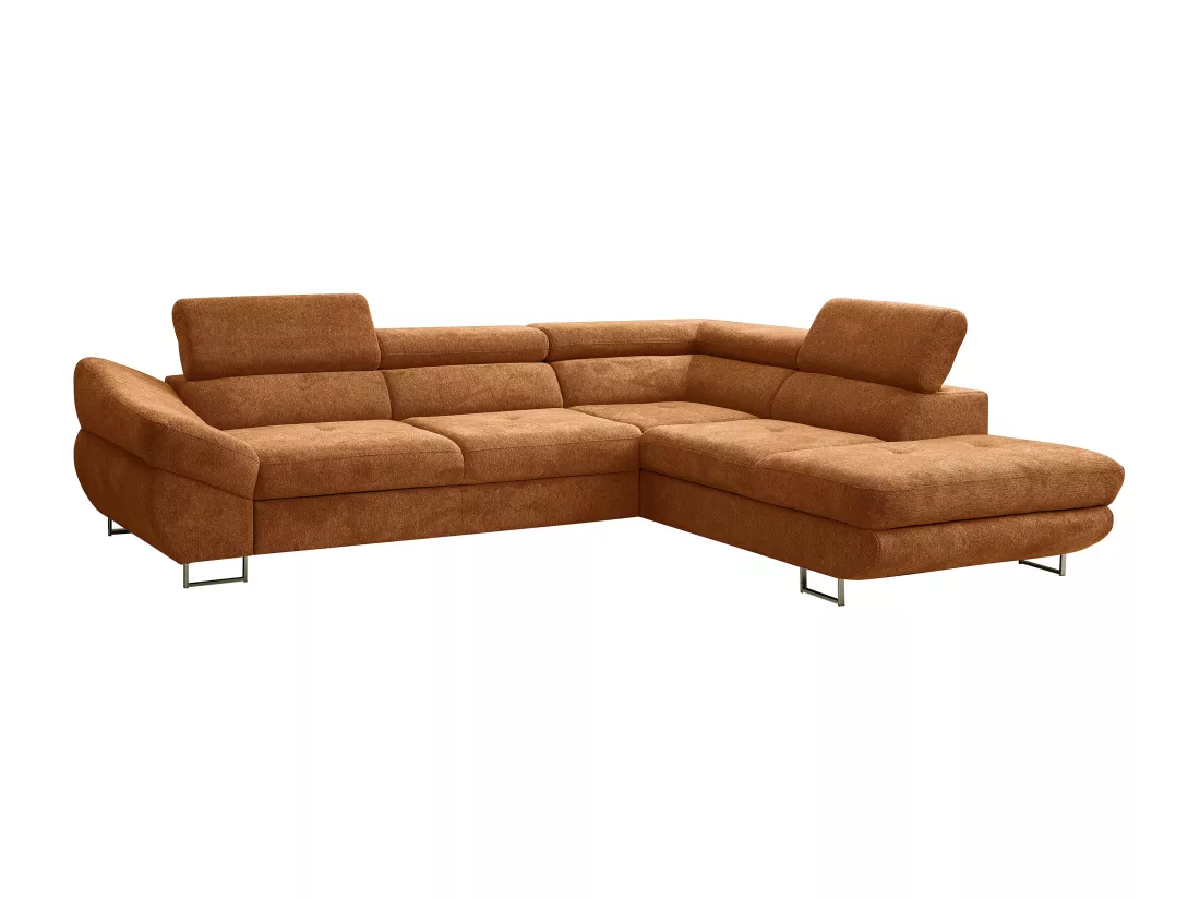 Canapé d'angle droit convertible en tissu texturé terracotta DALIAS