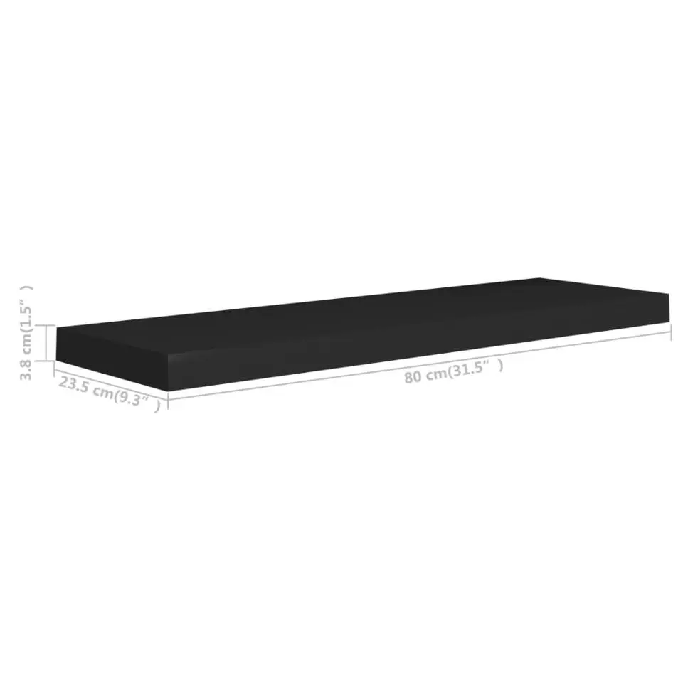 vidaXL - Wandschap - Zwart - MDF - 80 x 23.5 x 3.8 cm