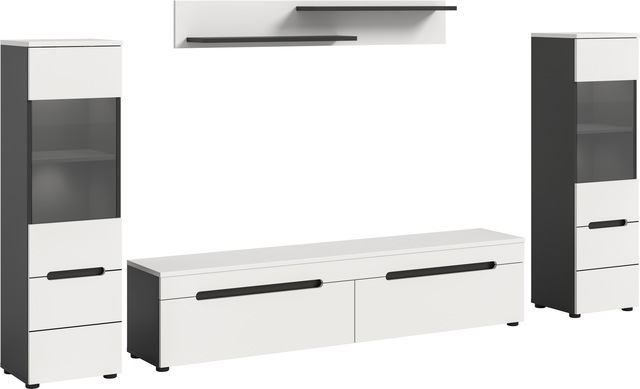 INOSIGN Wohnwand »REHAT, TOPSELLER!, 4-teilig, inkl. Beleuchtung, stehend oder hängend« Set bestehend aus: 2x Vitrine inkl. Beleuchtung, Lowboard & Wandboard, 4 Stk. tlg.