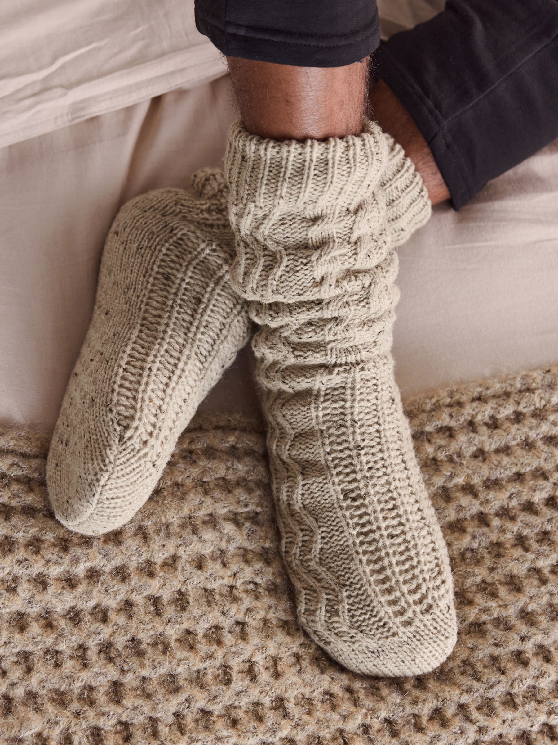 Neutral Borg Lined Neppy Cable - Set van 2 paar pantoffelsokken