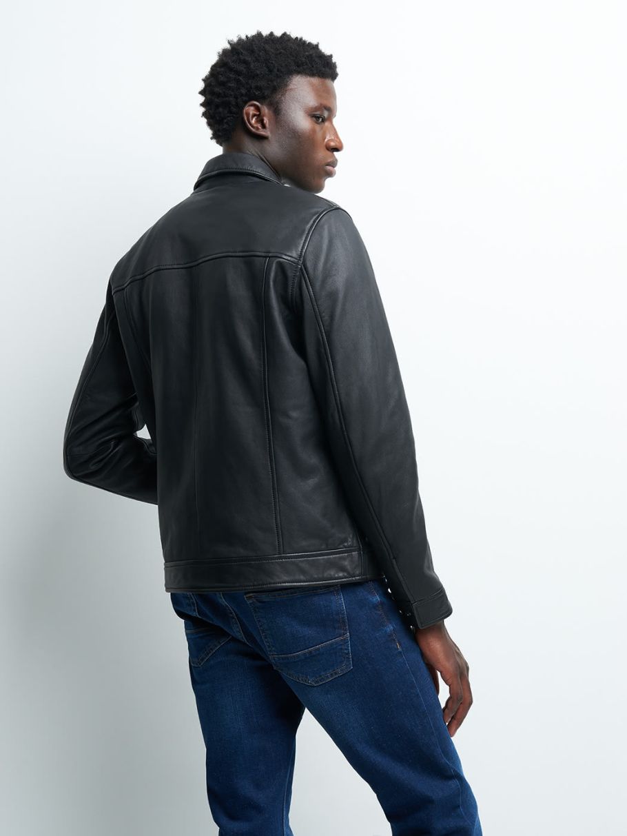 Blouson en cuir col chemise