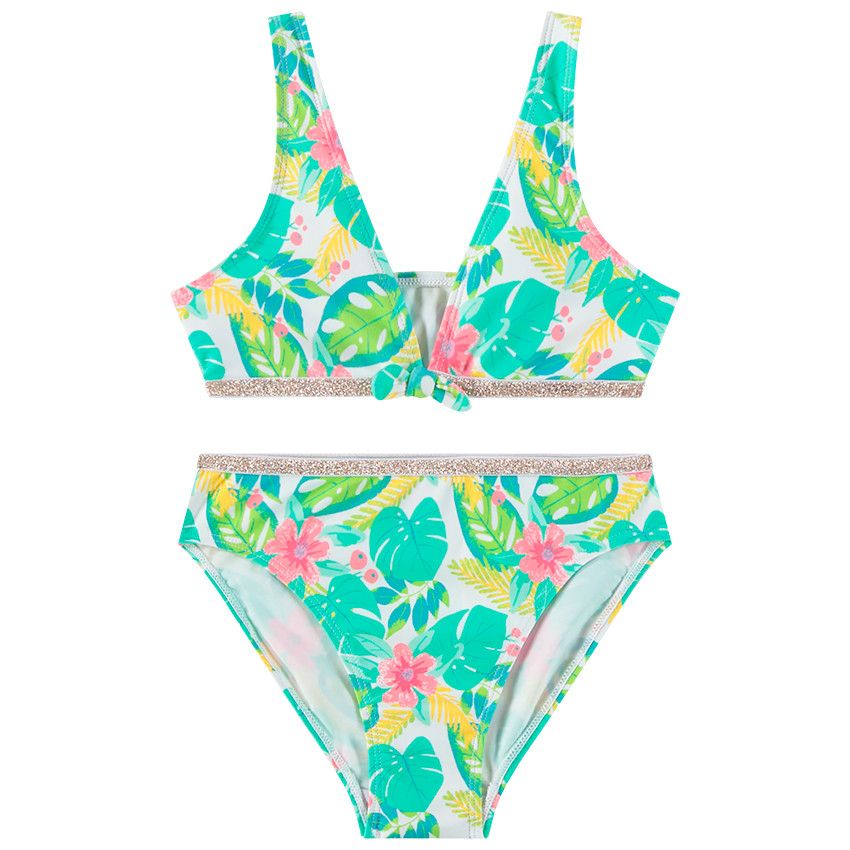 Maillot de bain 2 pièces imprimé tropical pour fille - Vert
