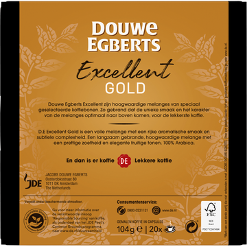 Douwe Egberts Excellent Gold Lungo 7 Gemalen Koffie 20 Capsules 104 g