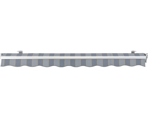 SOLUNA knikarmscherm Concept 3x2, doekdesign 7109, frame zilverkleurig E6EV1 geanodiseerd, aandrijving rechts inclusief slinger.