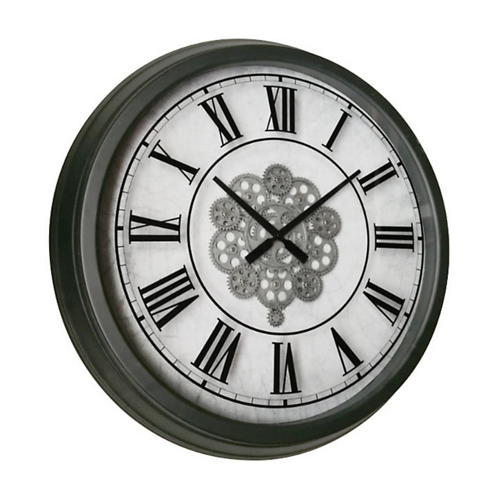 Horloge murale mecanique moderne blanc argenté Ø70 cm