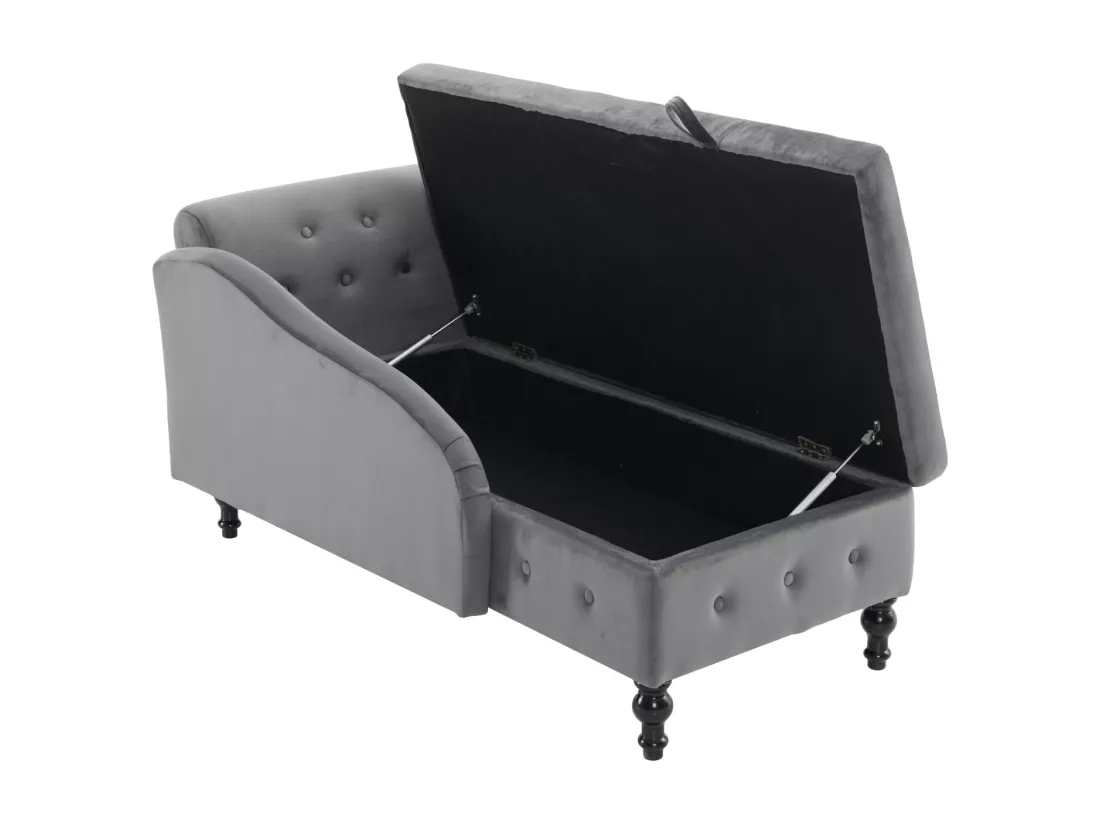 Canapé méridienne en velours - Chaise longue 144x62x69cm - avec garniture cloutée et punaise, accoudoir droit - Noir