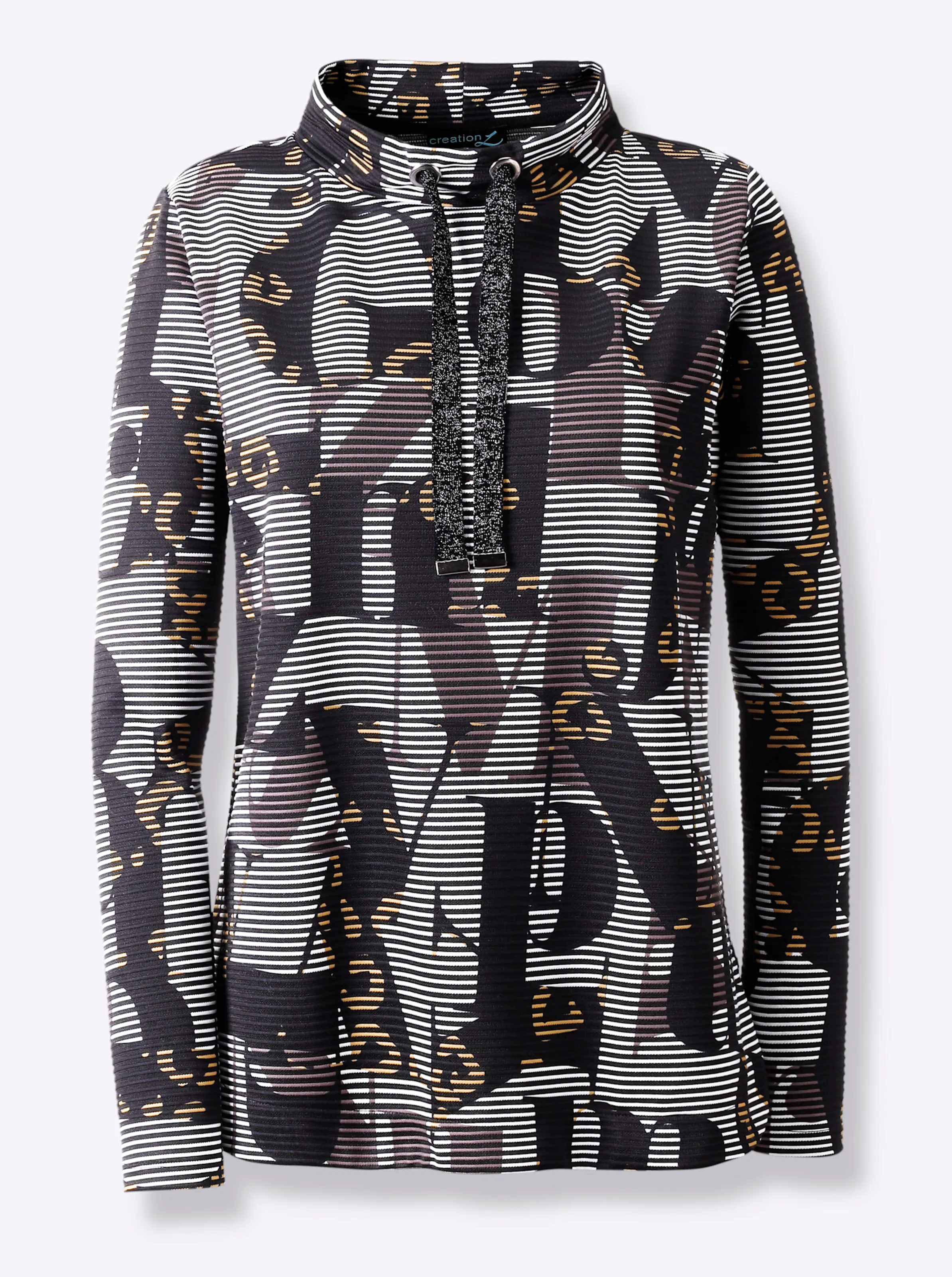 Druck-Shirt in schwarz-ocker-bedruckt