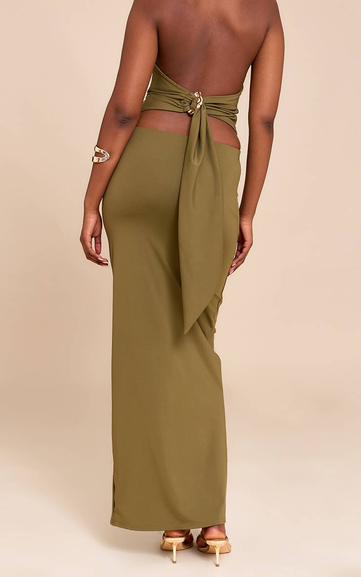 Vert Olive Jupe Longue Taille Mi-haute En Matière Sculptante Mate