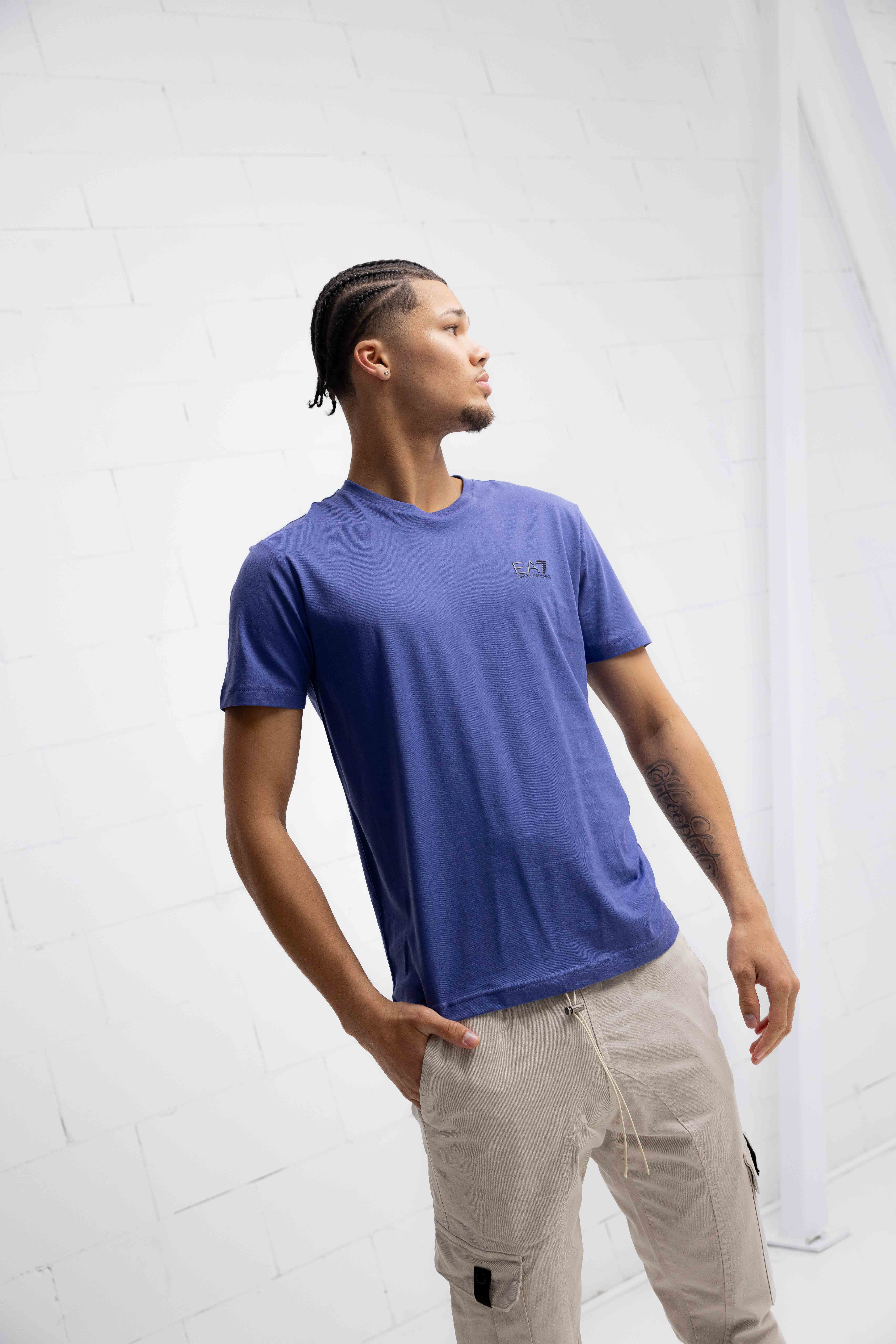 EA7 Emporio Armani Basic Logo T-Shirt Heren Blauw