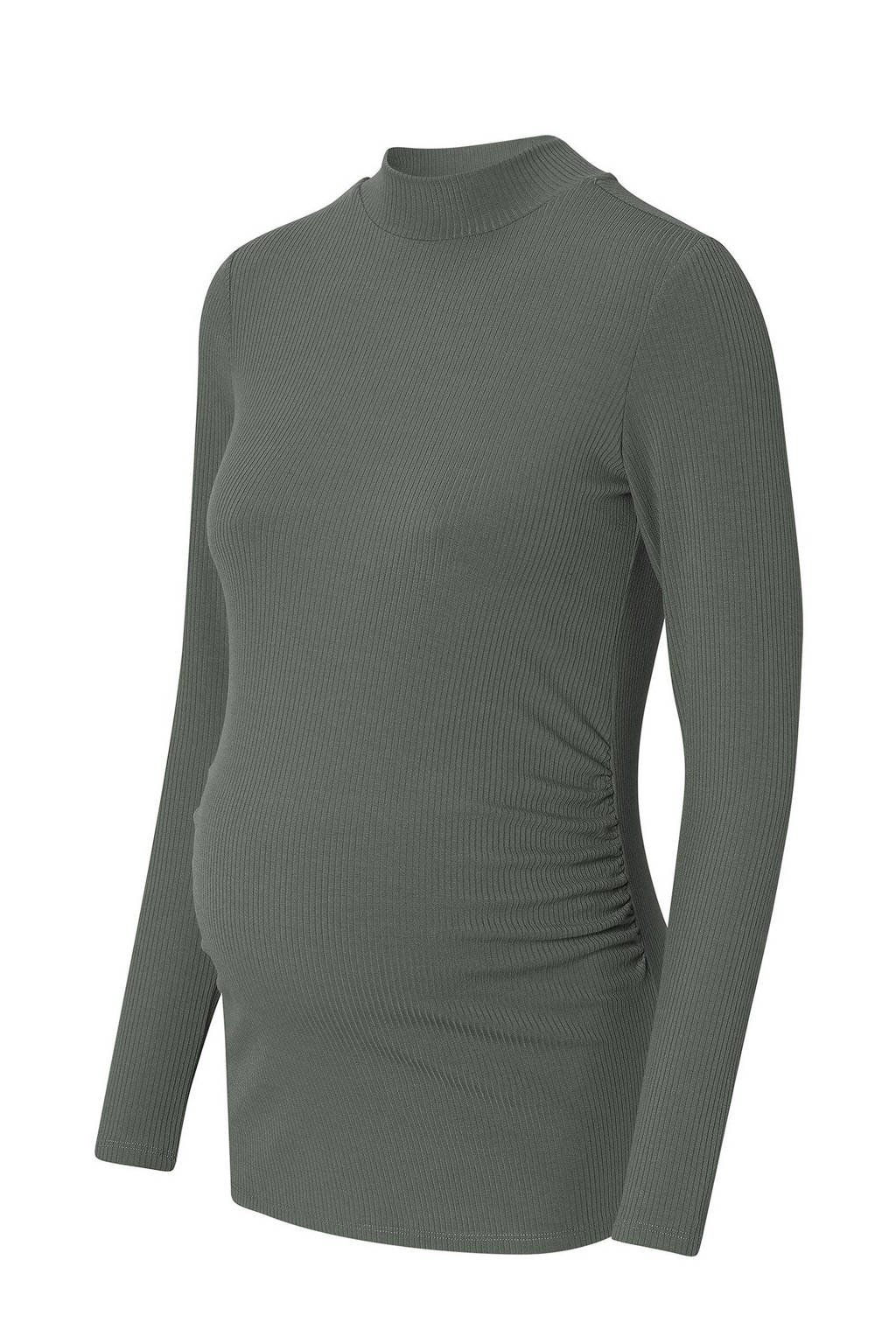 Noppies ribgebreide zwangerschapslongsleeve Sira van polyester olijfgroen