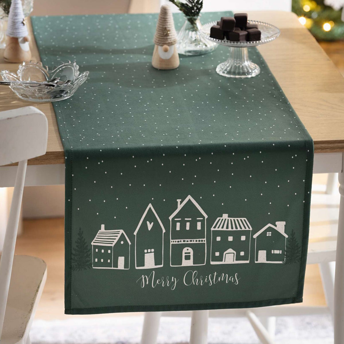 FRANK FLECHTWAREN | Tafelloper Winter Village, POLYESTER, 40 x 140 cm