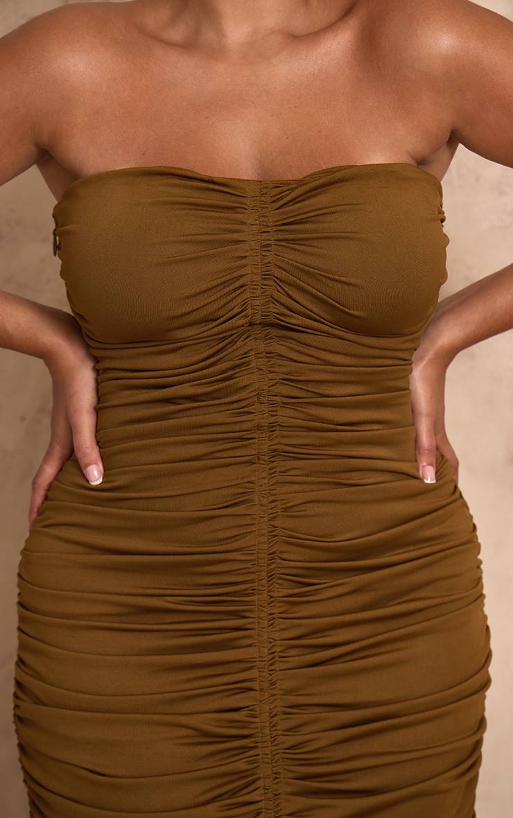 Vert Olive Robe Maxi Fourreau Bandeau Froncée En Jersey Fluide Plt Label Plus