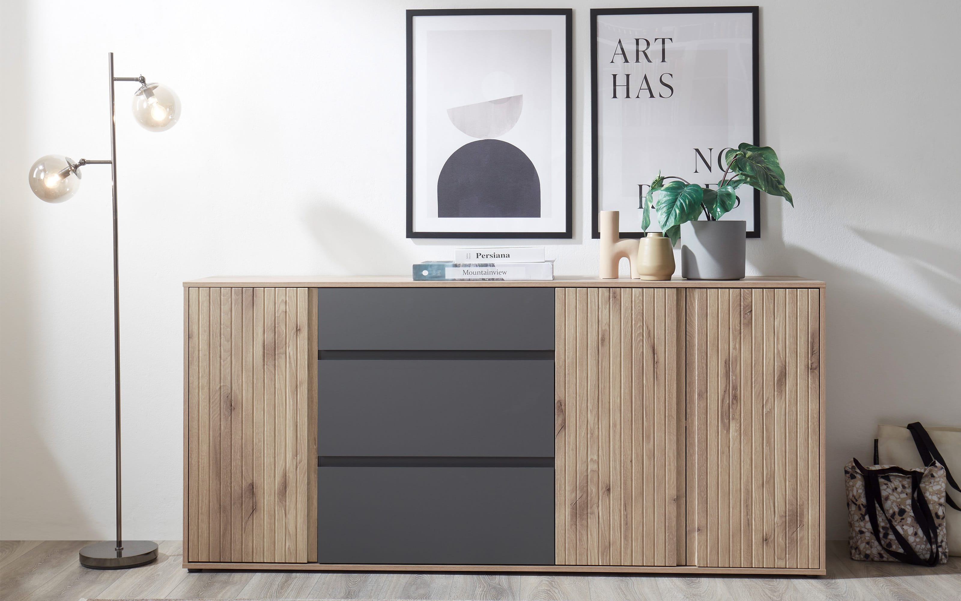 Sideboard Novara, Viking Eiche-Nachbildung/grau