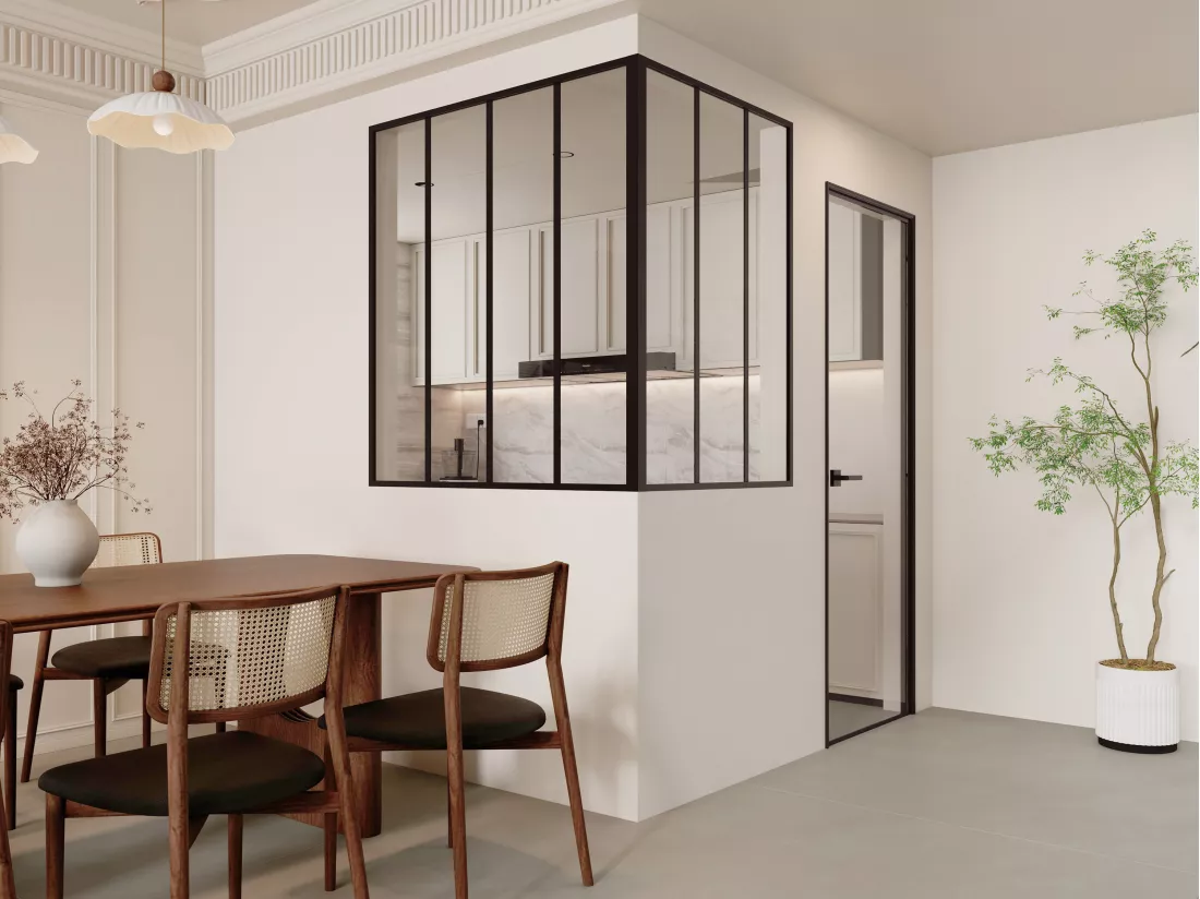 Verrière d'angle d'atelier en aluminium thermolaqué - L120 x L90 x H130 - Noir - BAYVIEW