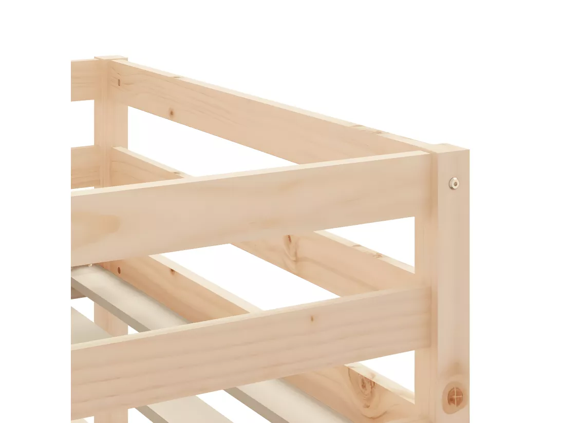 Lit mezzanine enfants et rideaux rose 90x200cm bois pin massif