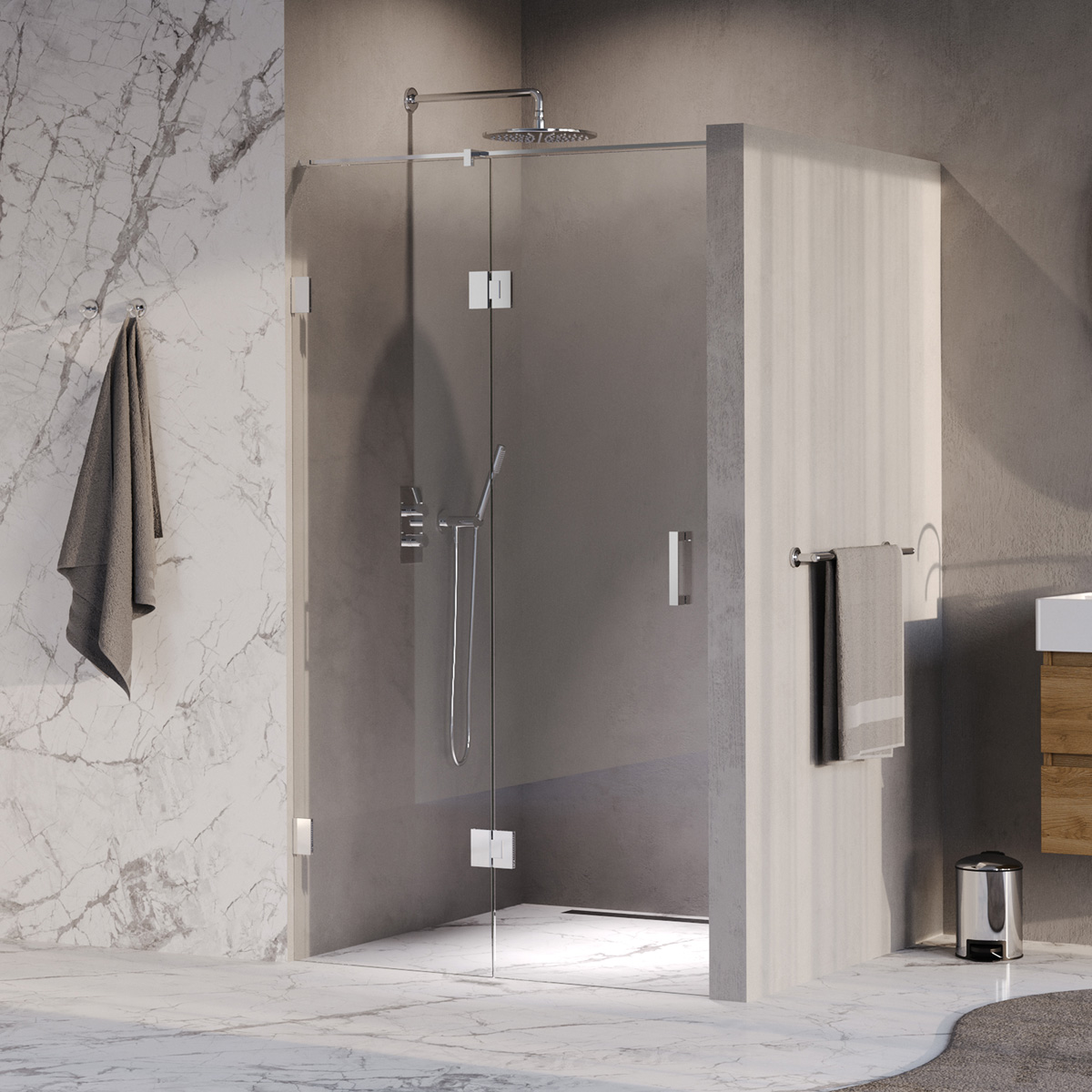 Brauer Void profielloze nisdeur 110cm met draaideur 60cm aan glas chroom