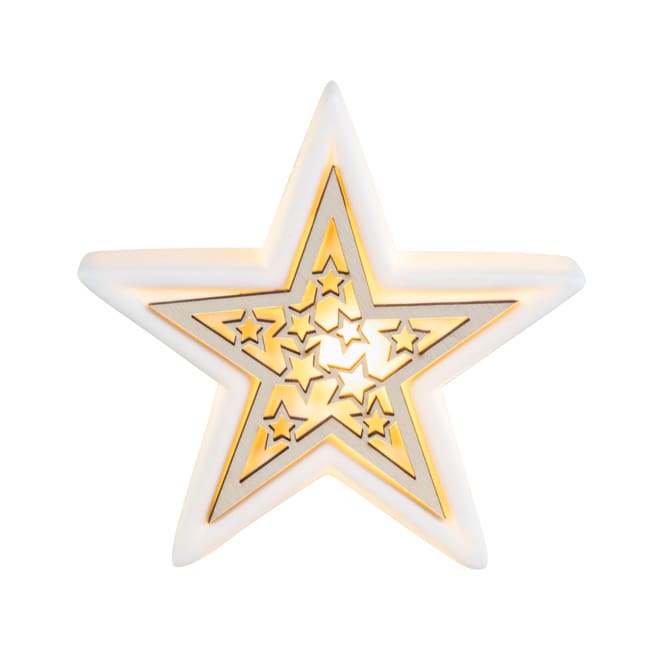 Weihnachts-Silhuette - Sternform - weiß/braun mit LED - ca. 12 x 3 x 11 cm