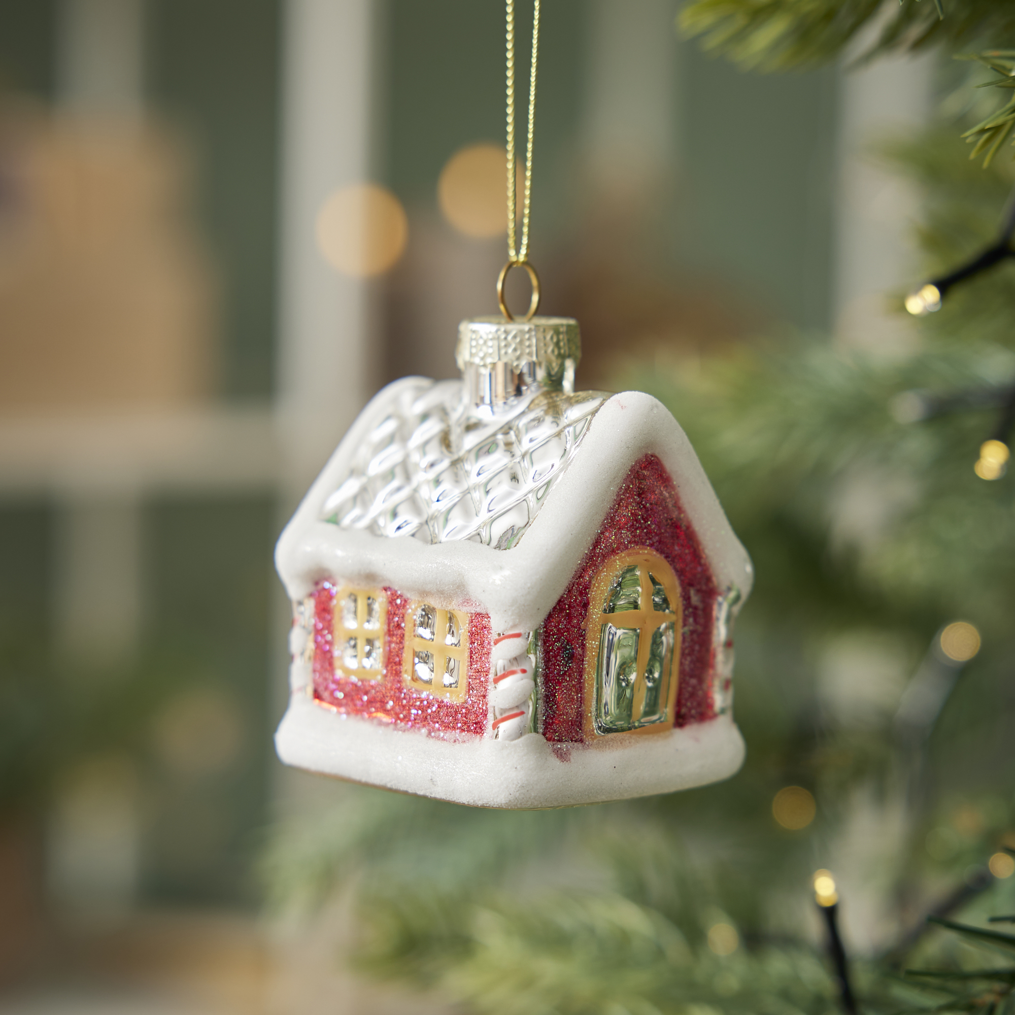 Anhänger Fancy, bunt, Haus/Schnee, 7 cm
