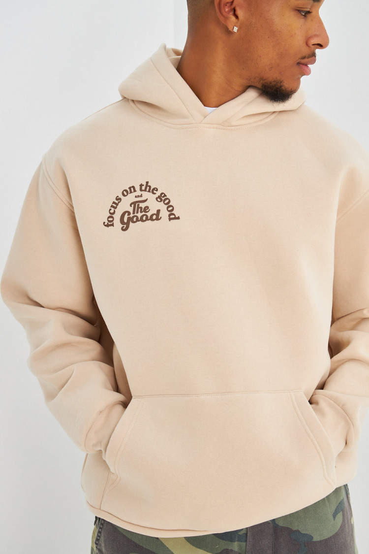 Sweat beige à capuche 