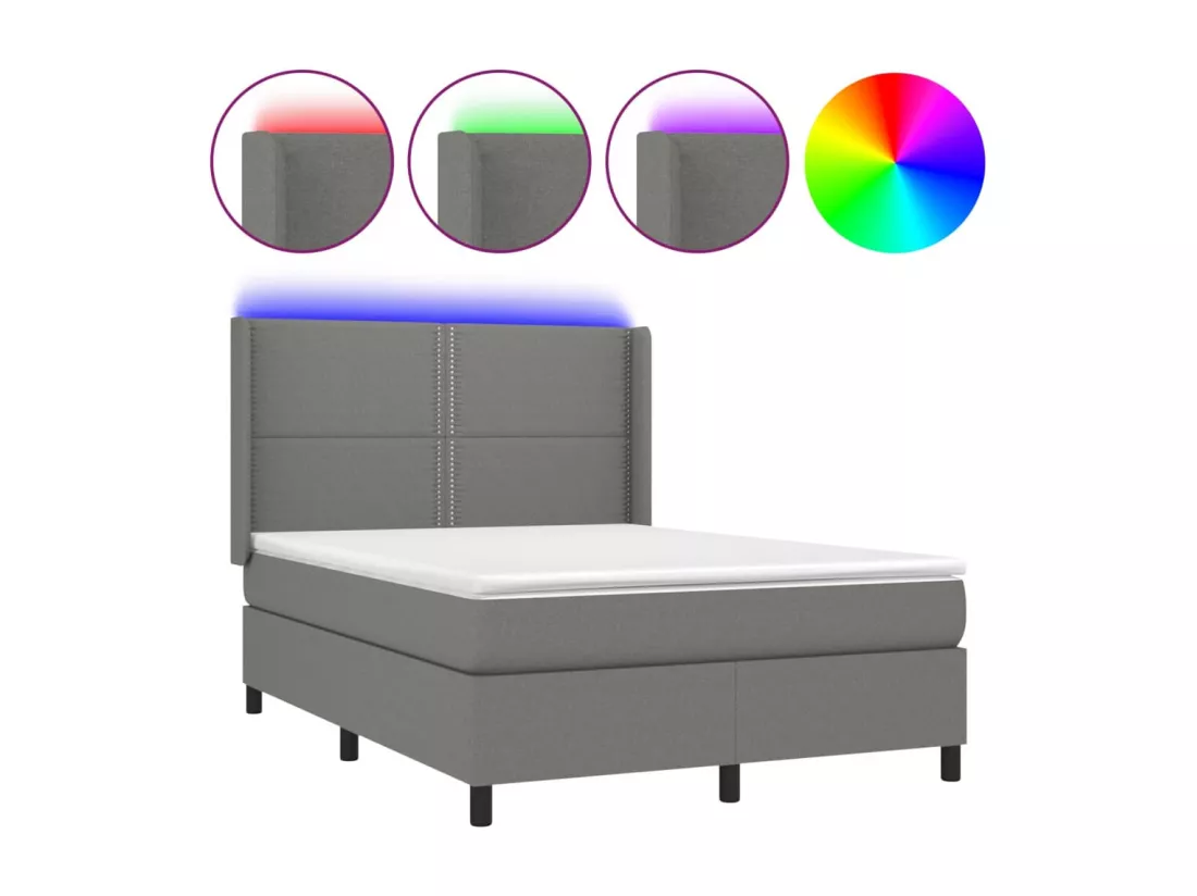 Sommier tapissier et matelas et LED Gris foncé 140x190 cm Tissu