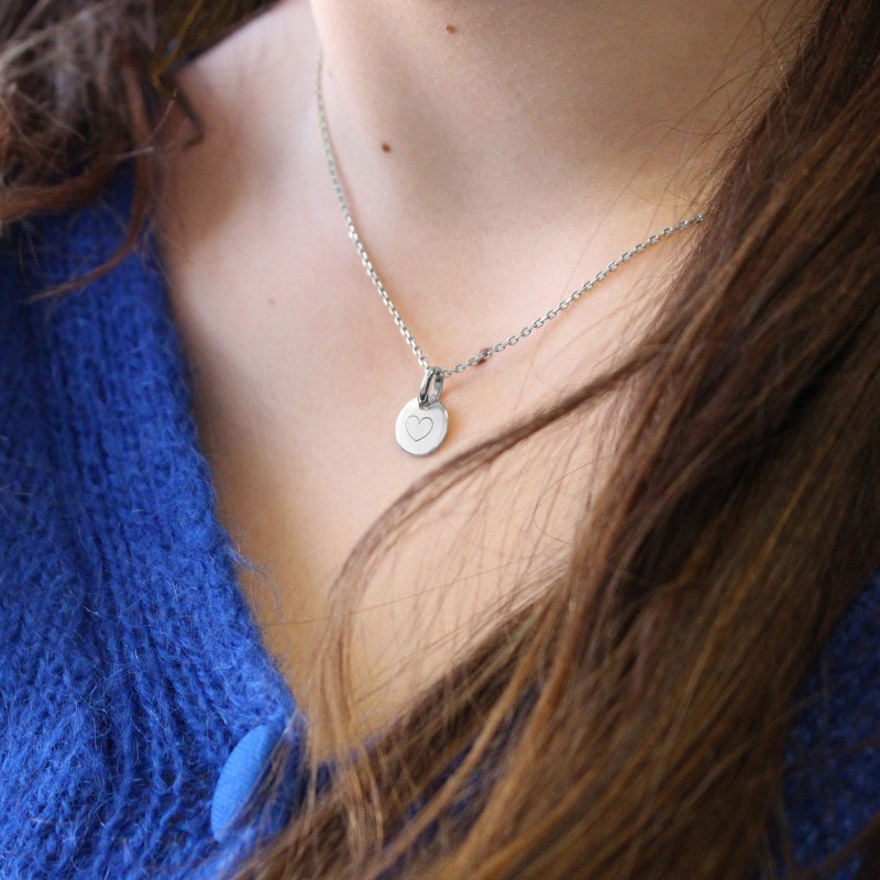 Collier médaille mini charm argent 925 fille - gravure ÉTOILE