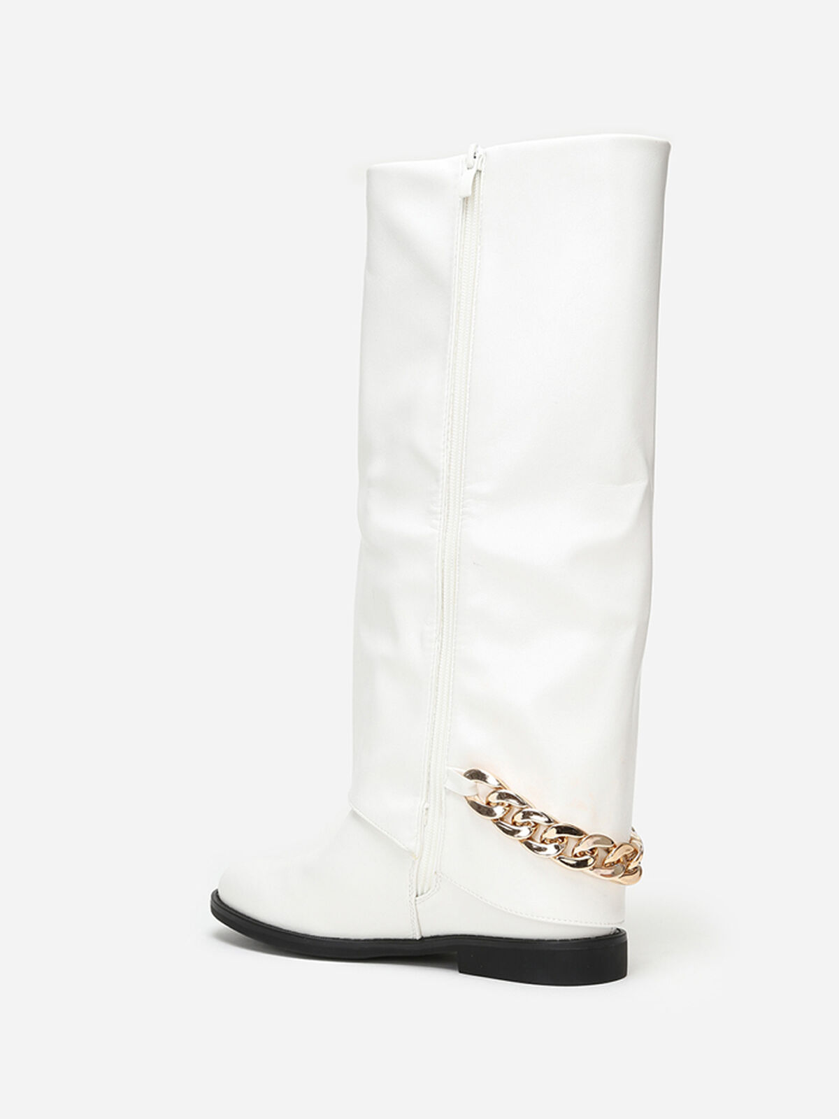 Bottes à revers avec chaîne- Blanc