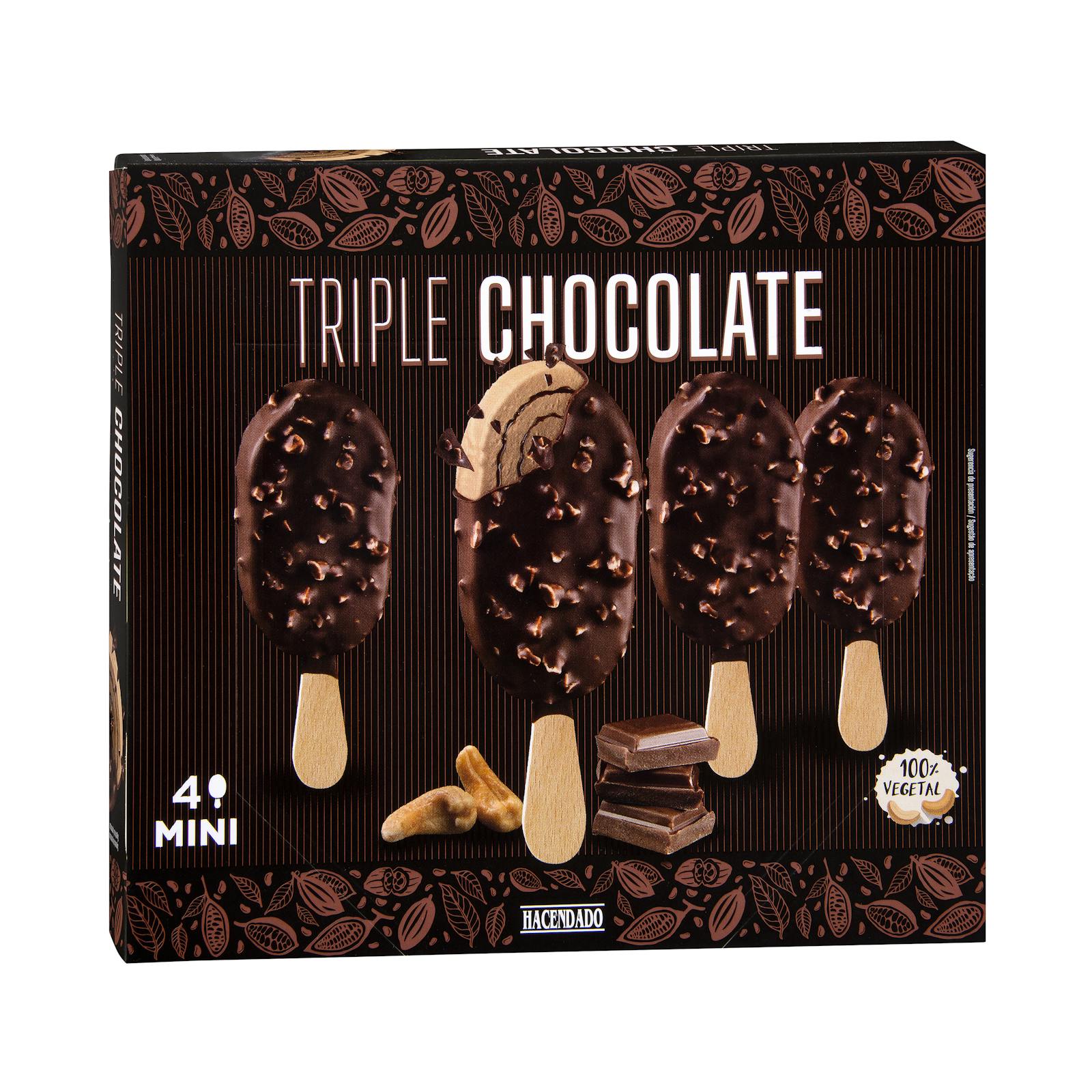 Mini glace végétale triple chocolat à base de noix de cajou Hacendado