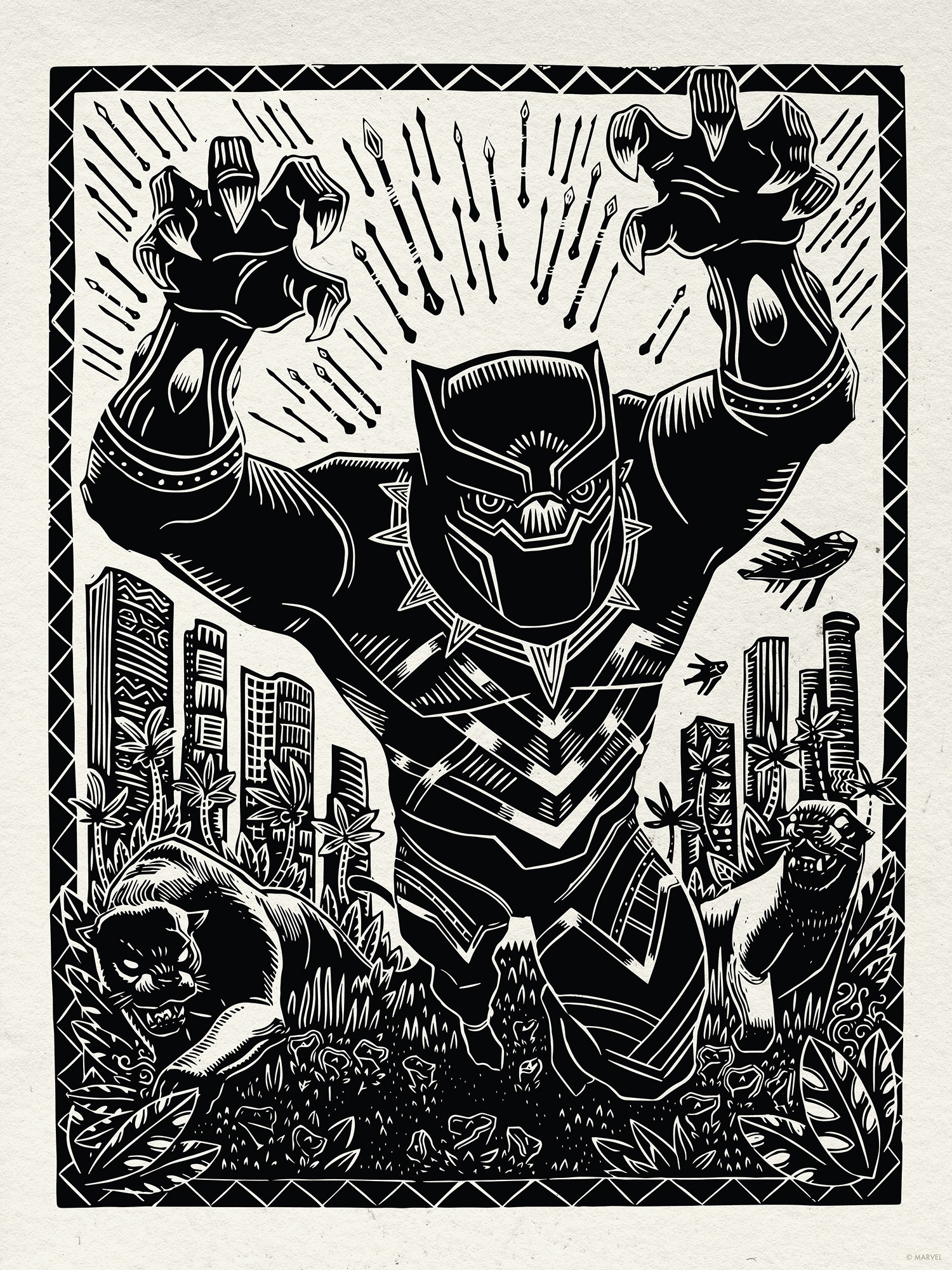 Komar Wandbild »Marvel Black Panther Lino-Cut Charge« Disney Set, 1 Stk. tlg. 30 x 40 cm (Breite x Höhe) - Kinderzimmer, Dekoration