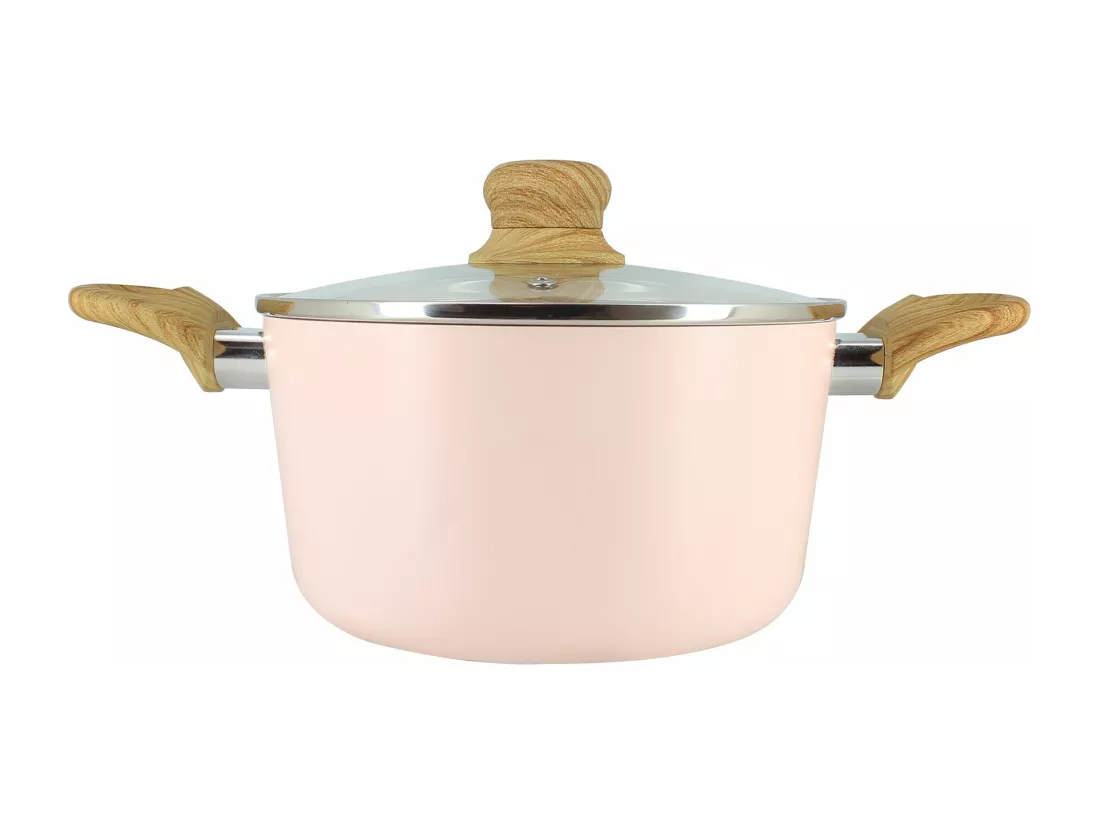 Menastyl - Faitout Rose 20cm Aluminium Recycle Avec Couvercle En Verre