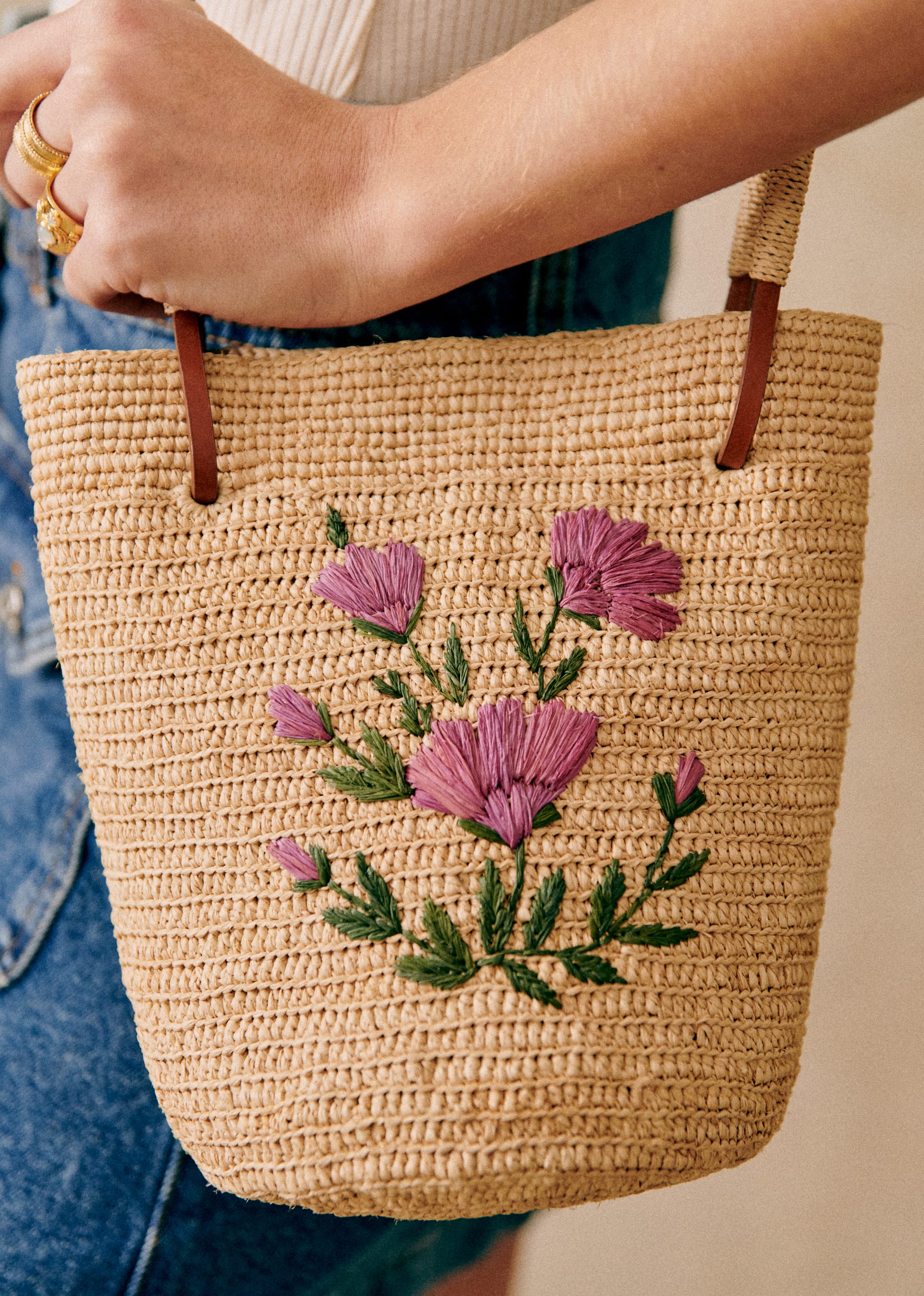 Panier Josie - Raphia broderie fleurs pivoine multi - SACS/NEW SACS Nos Paniers 5906404