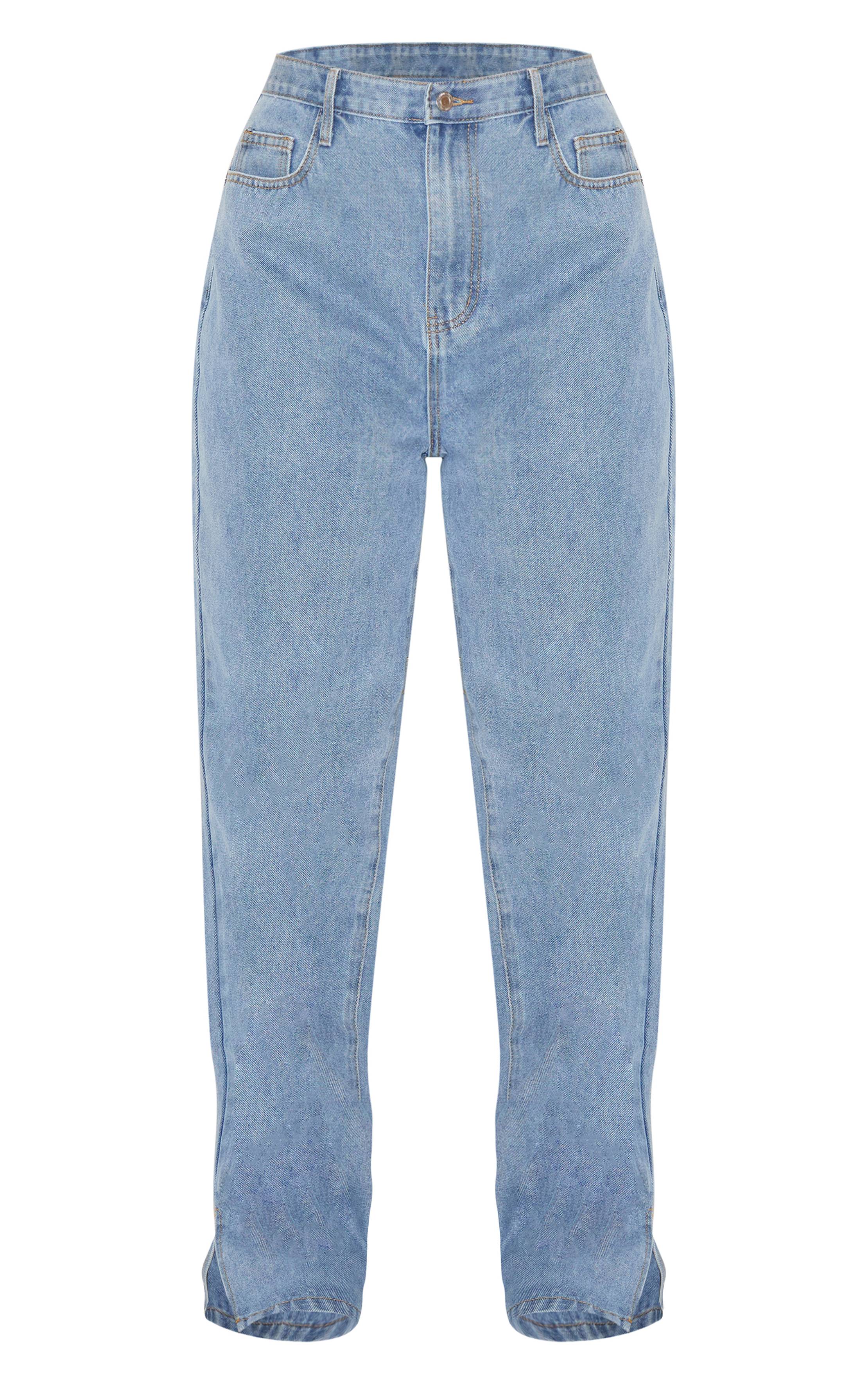 Light Blue Wash Jean Grande Taille À Ourlet Fendu