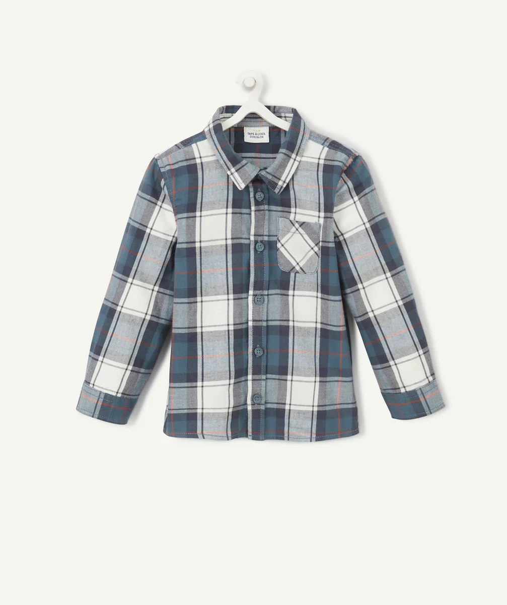 CHEMISE EN COTON À CARREAU BLEU ET GRIS BÉBÉ GARÇON