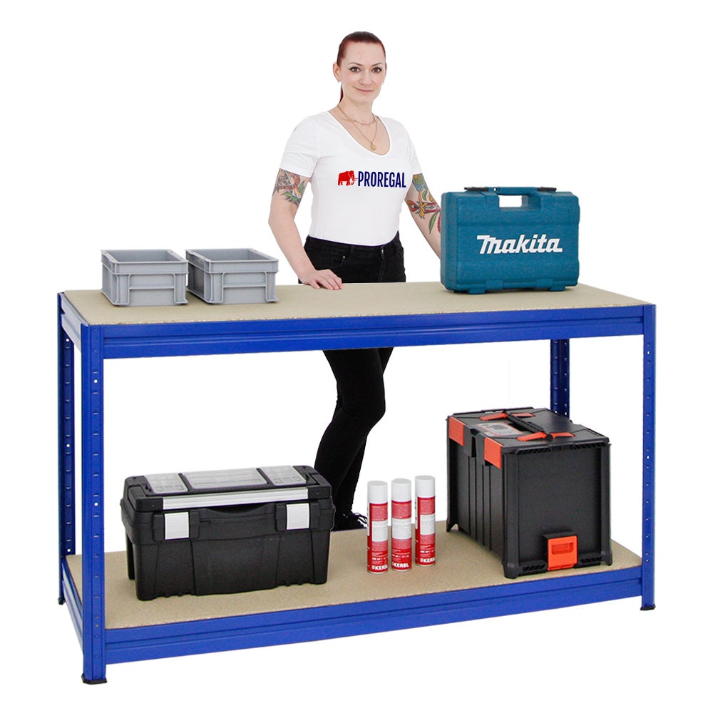 PROREGAL In hoogte verstelbare werkbank Dino HxBxD 90 x 160 x 60 cm Draagvermogen 600 kg Blauw
