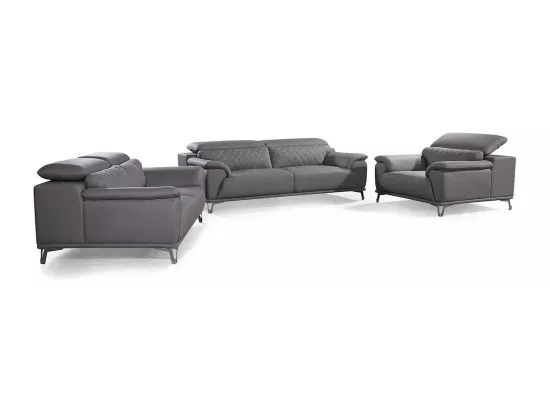 Canapé 2 places en tissu RICKE - Gris Marron - Angle Droit