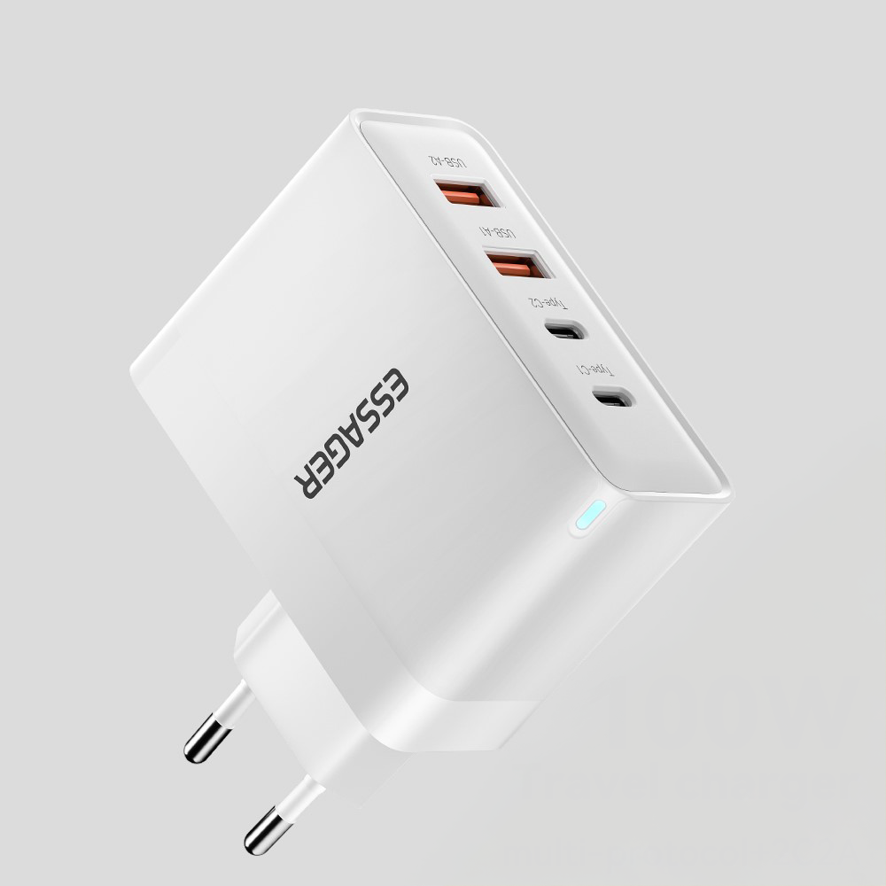 (100W) 2x USB A / 2x USB C GaN Ladegerät Netzteil Power Delivery / Quick Charge - Weiss