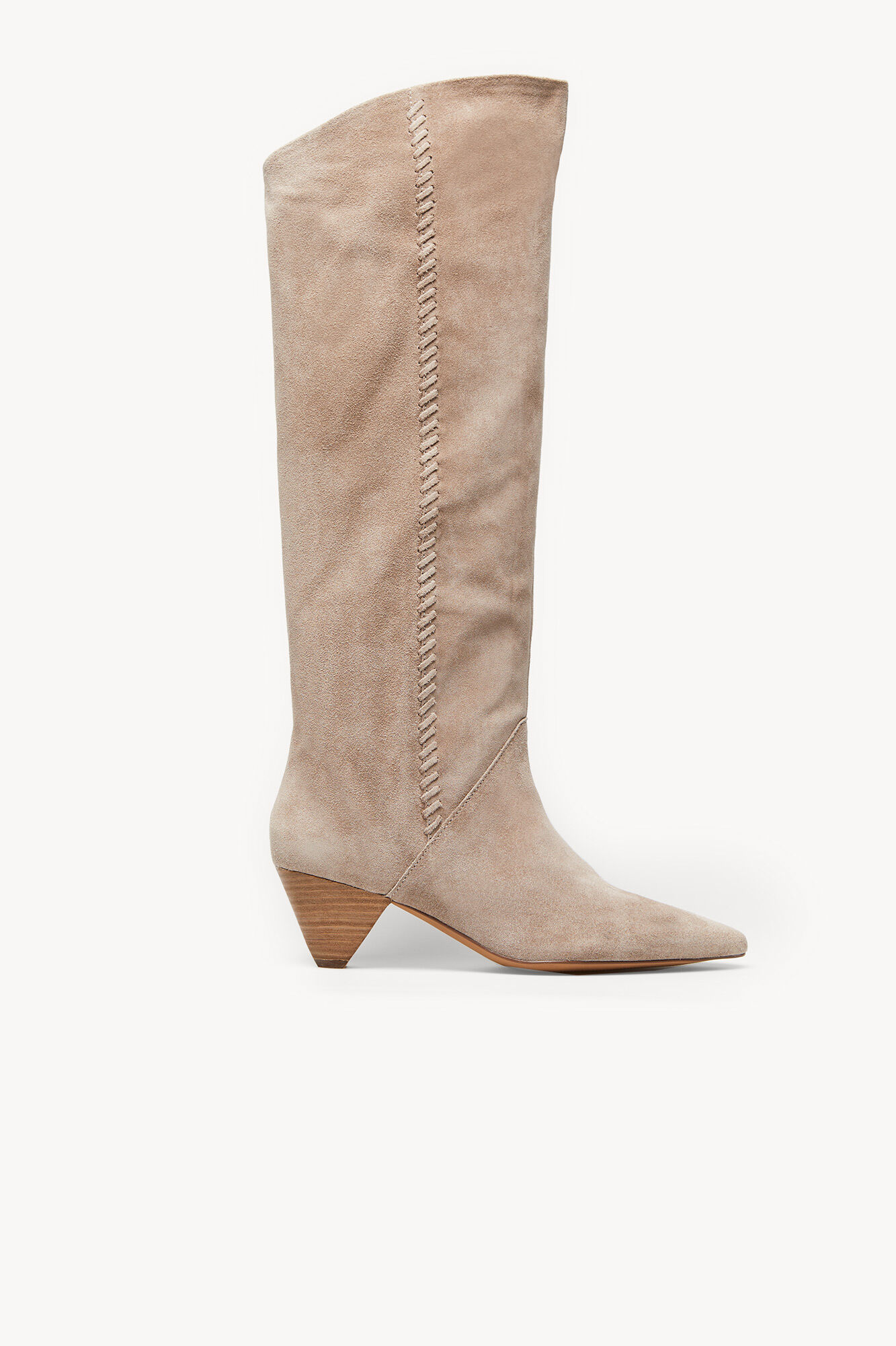 Botas de cano alto Amanda em camurça bege