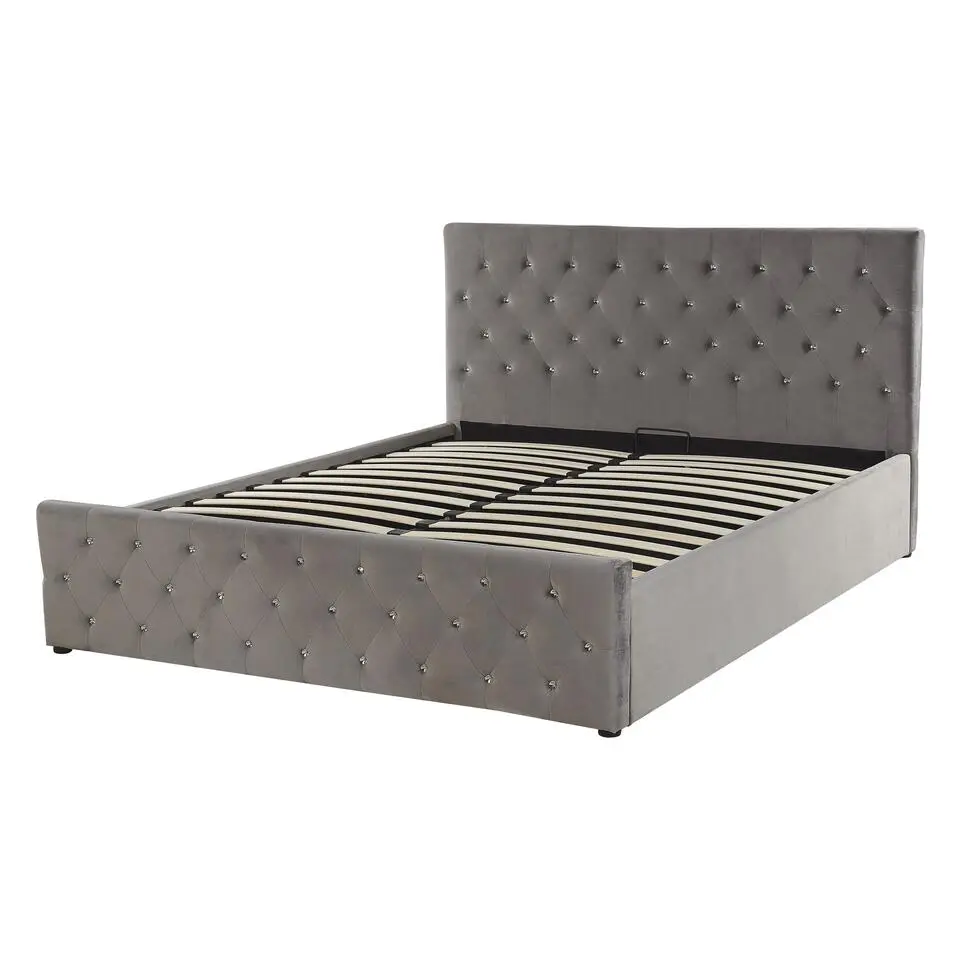 AMIENS - Bed met opbergruimte - Grijs - 140 x 200 cm - Fluweel
