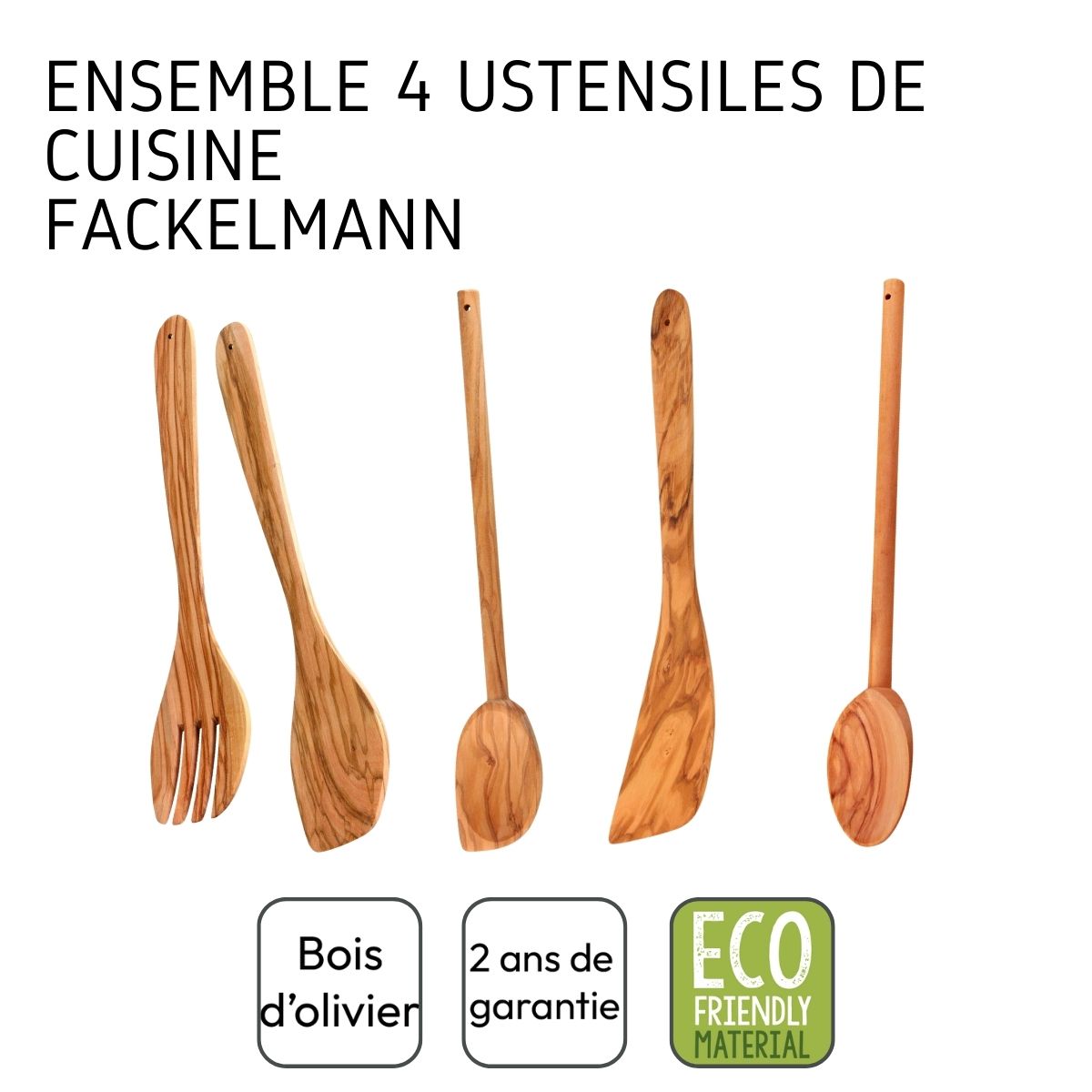 Ensemble de couverts à salade, cuillères et spatule Édition Bois d'oli