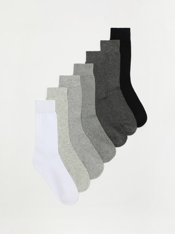 Pacote com 7 pares de meias compridas básicas - cinza