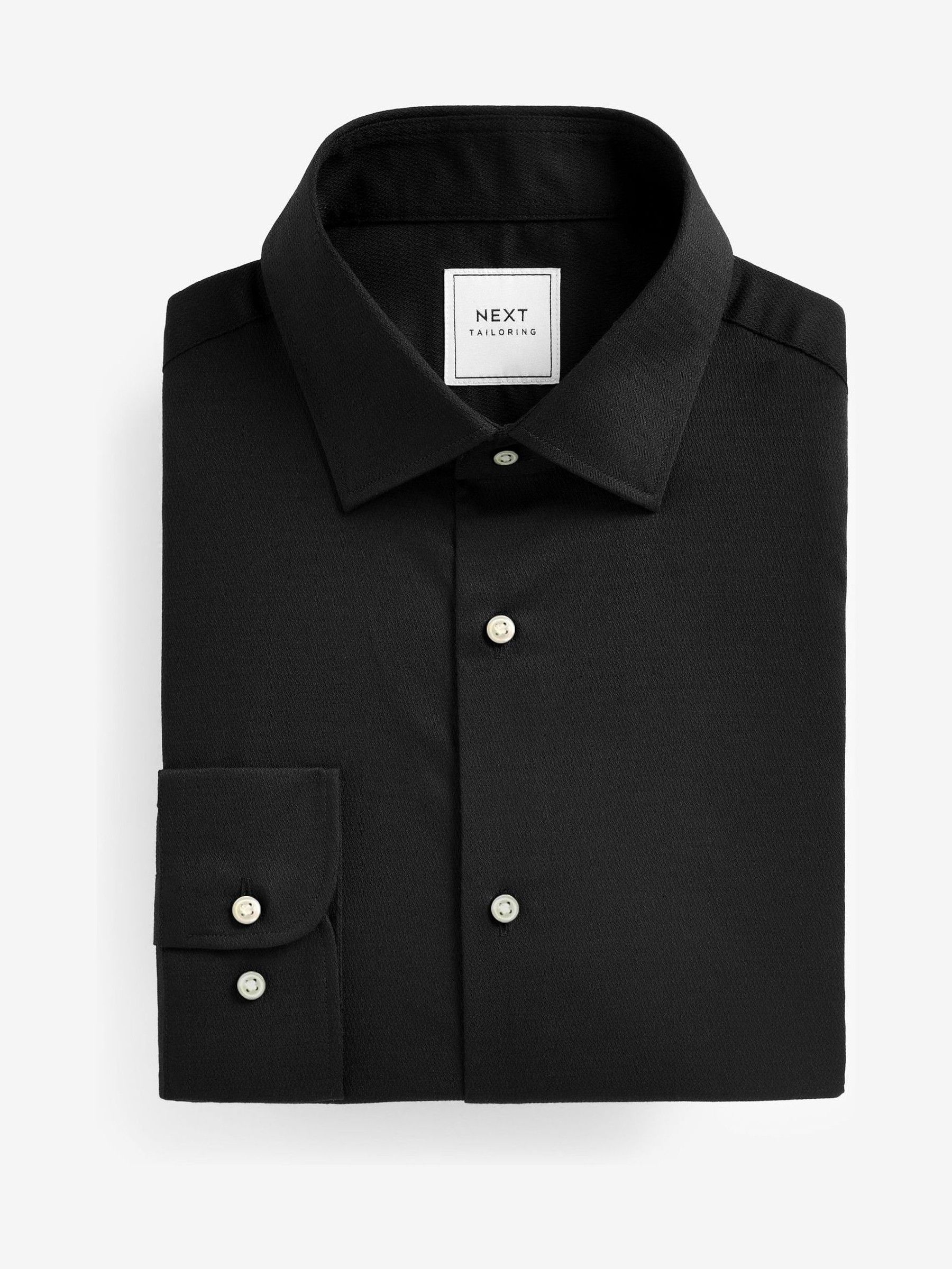 Zwart - Slim Fit - Onderhoudsvriendelijk, getextureerd, slim fit overhemd met enkele manchet