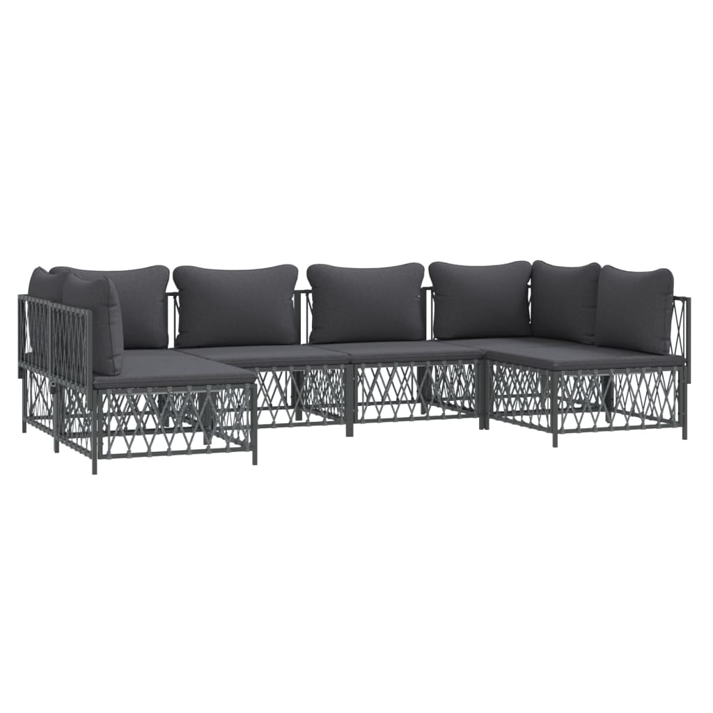Salon de jardin meuble d'extérieur ensemble de mobilier avec coussins 6 pièces anthracite acier