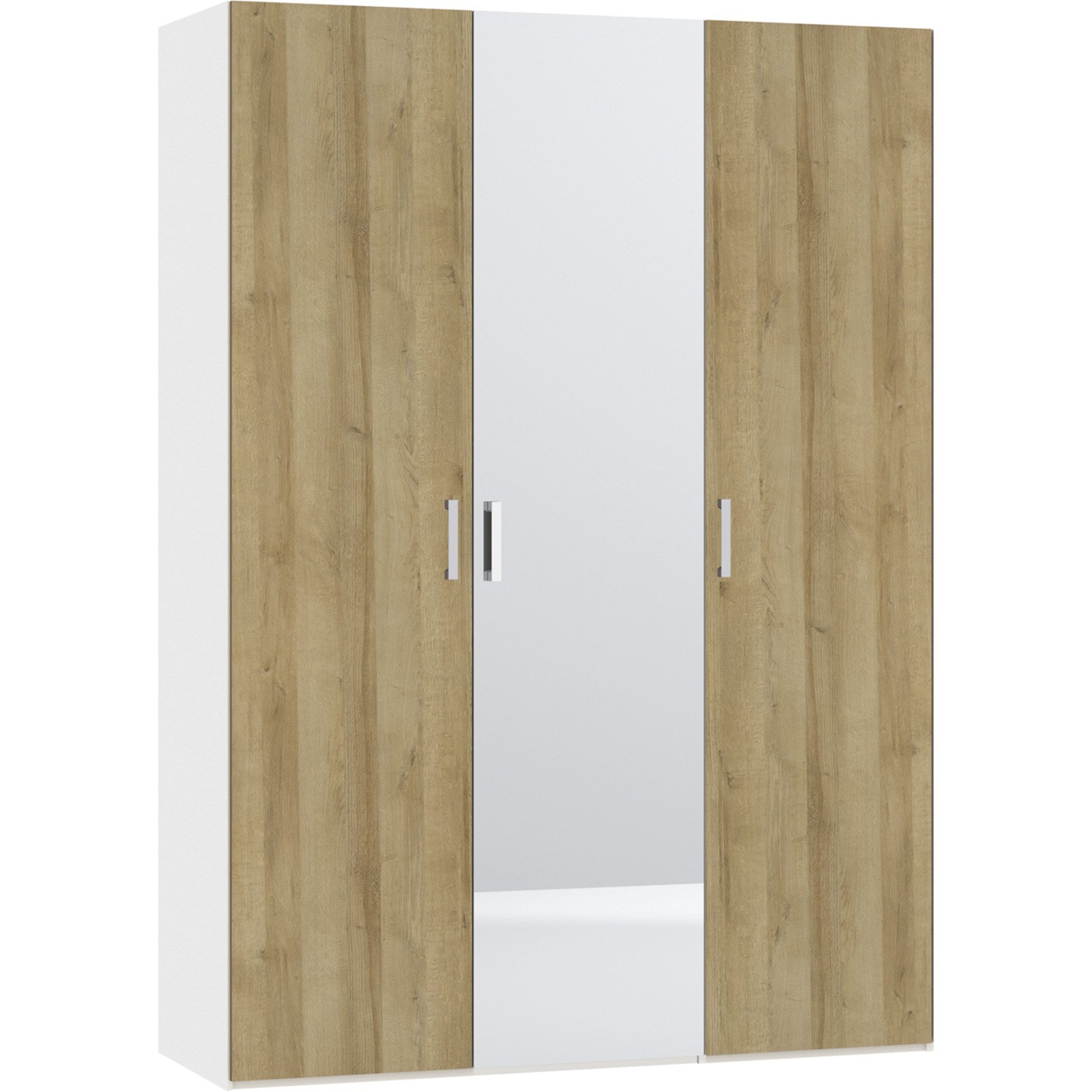Drehtürenschrank Schweizer 111 Eiche Natur weiss, mit Spiegel 102 x 215 x 59 cm, 102 cm