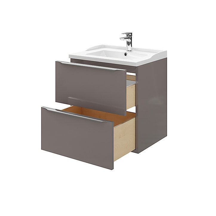 Meuble sous vasque à suspendre GoodHome Imandra gris taupé 60 cm + plan vasque Lana