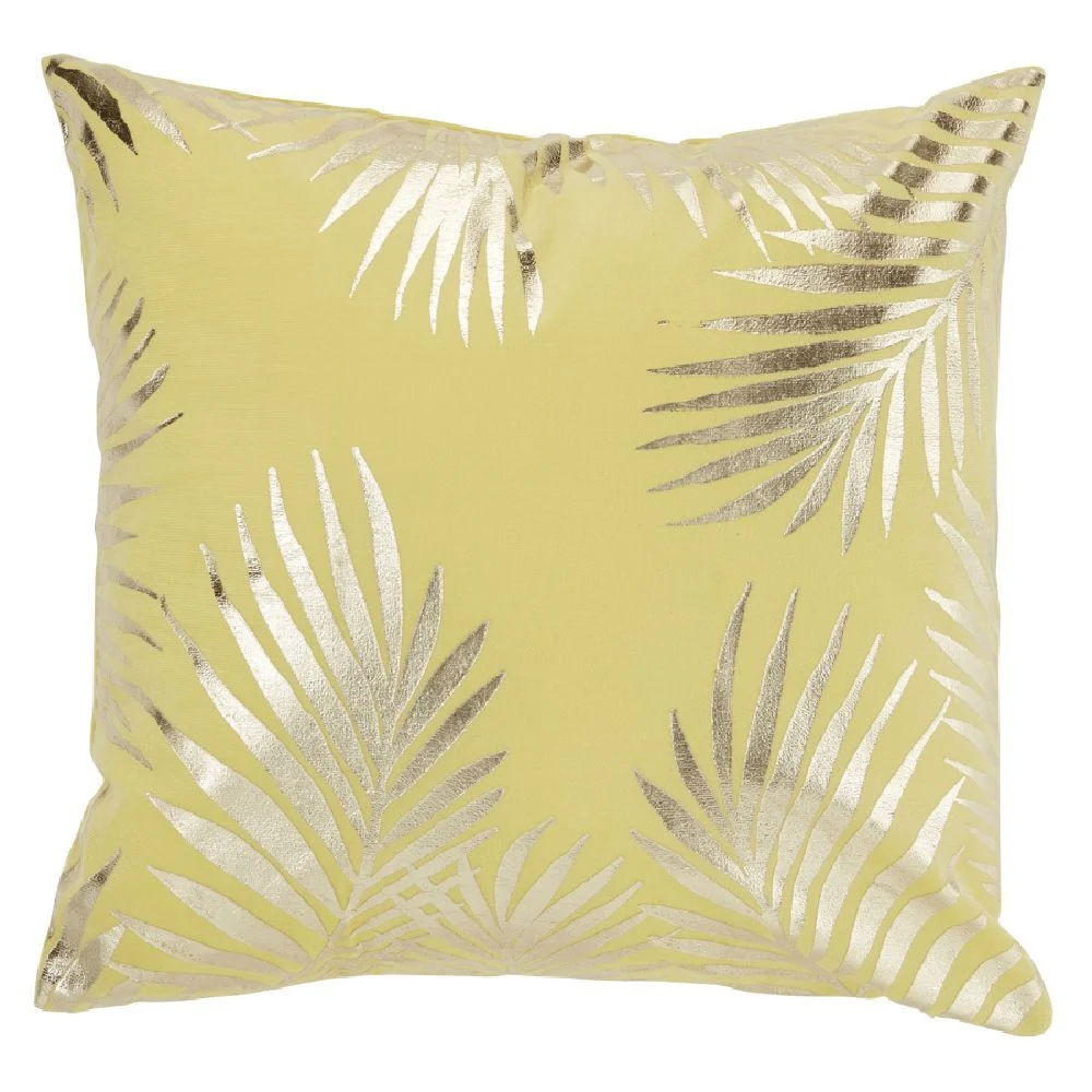 Housse de coussin imitation velours 40x40cm jaune moutarde motif argenté