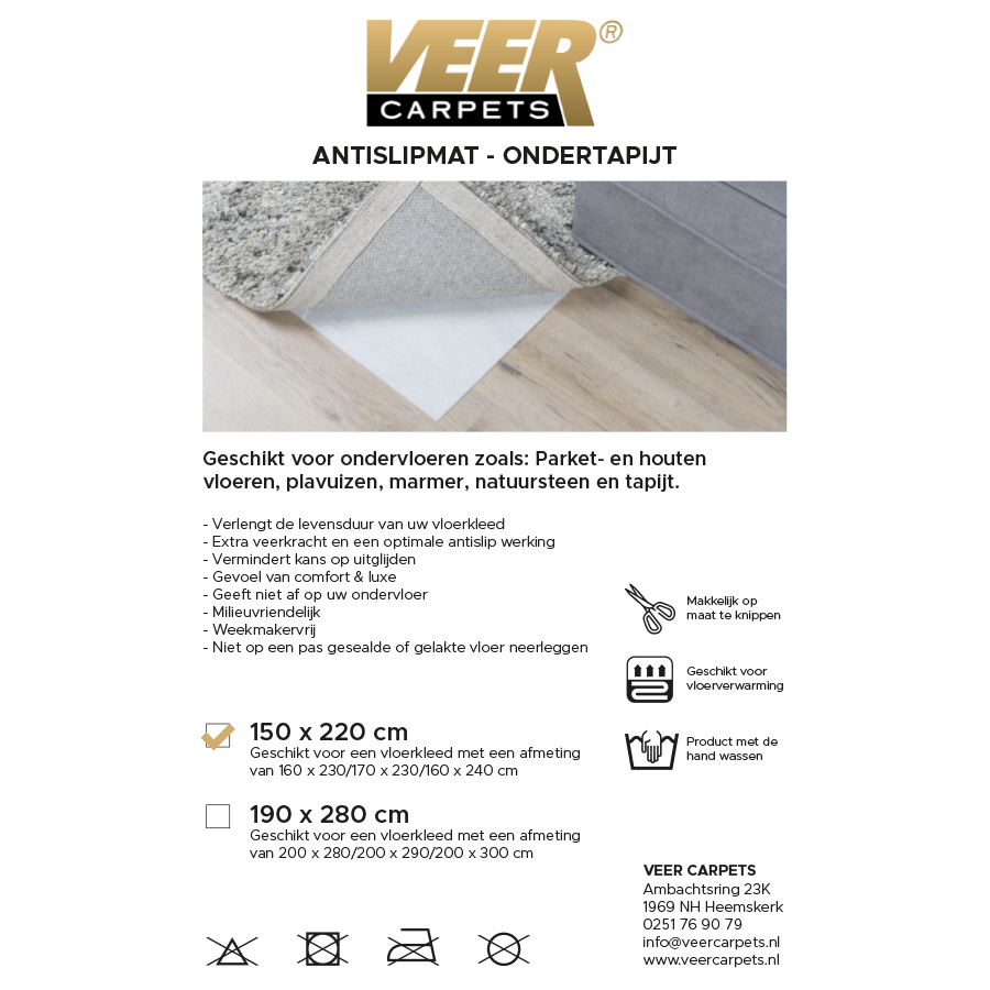 Antislip Ondervloerkleed 150x220 cm