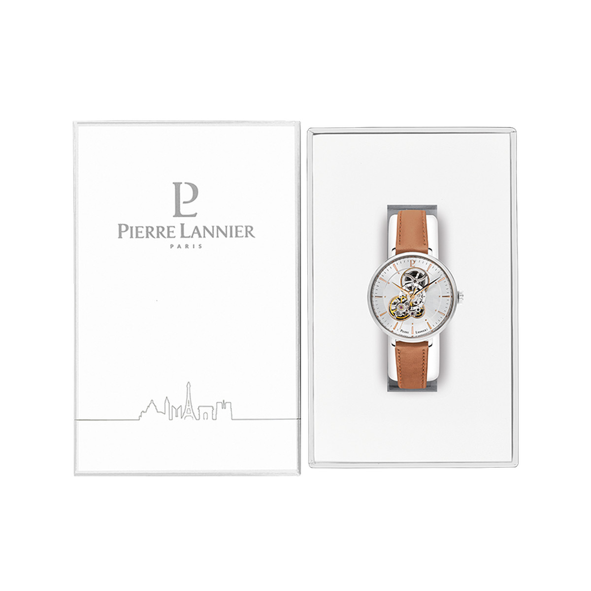 Montre PIERRE LANNIER Melodie homme automatique   bracelet cuir marron