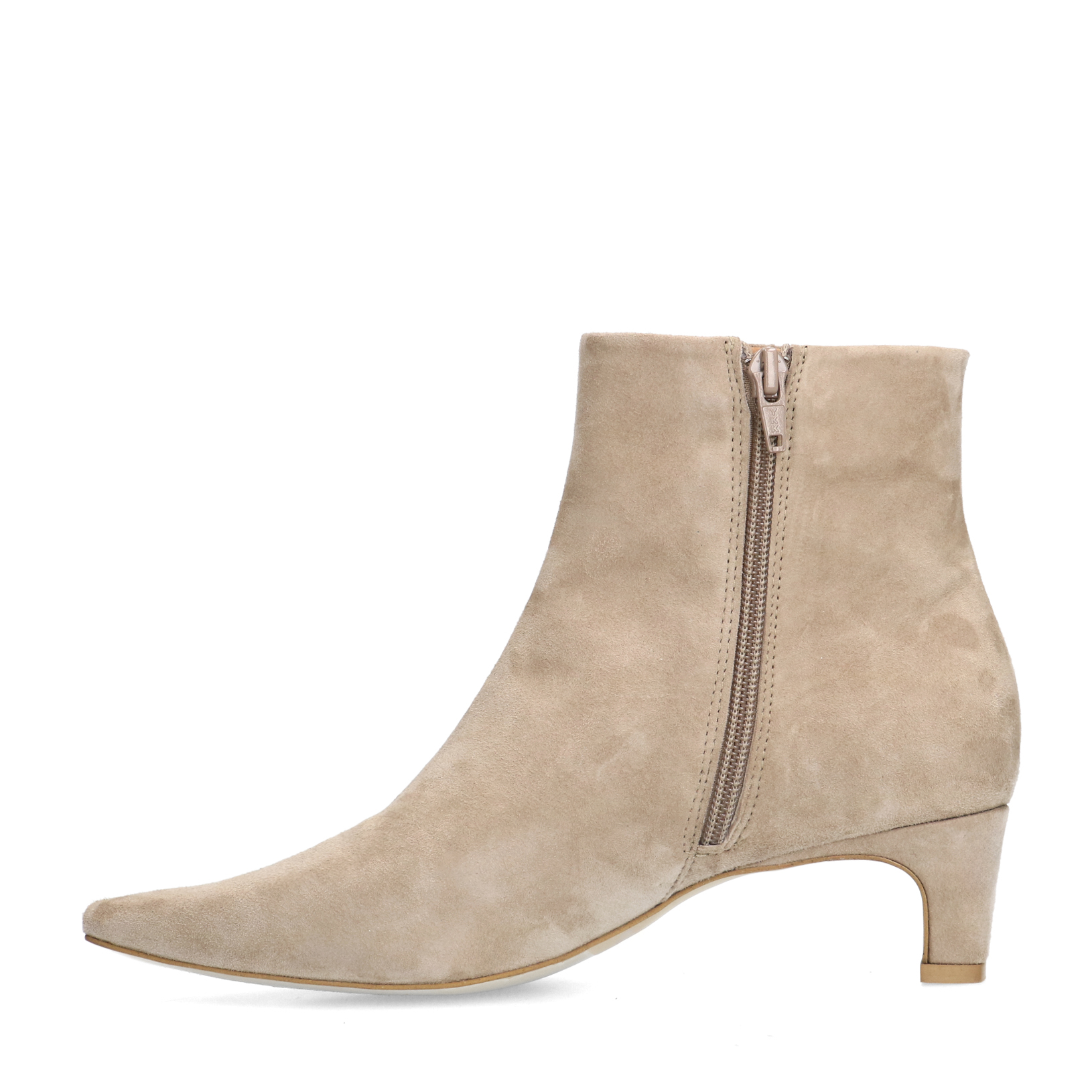 Beige suède enkellaarsjes met hak