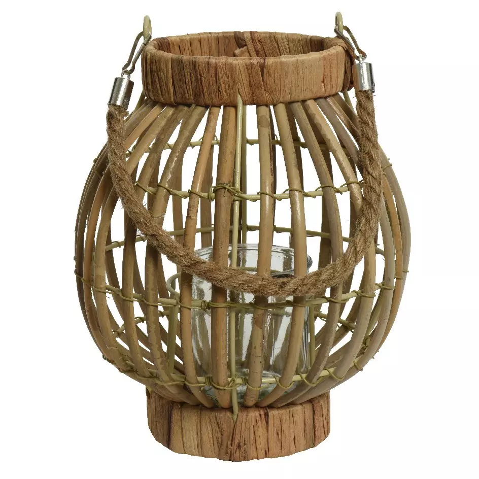 Lanterne en rotin fait main (H24 cm) Barbade Beige naturel