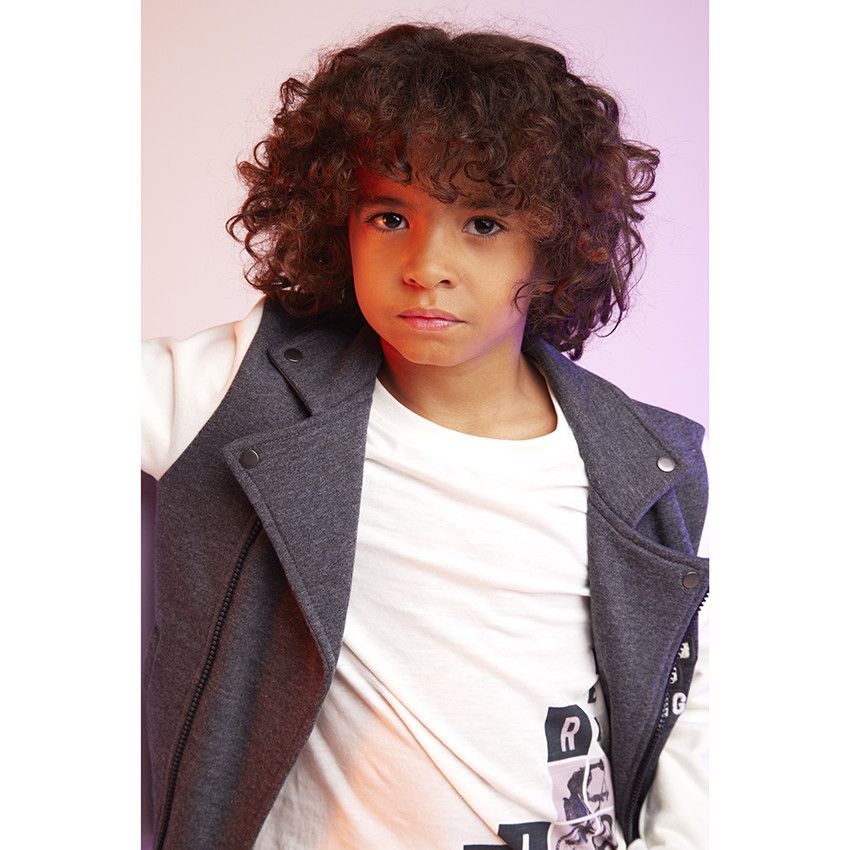 T-shirt manches longues en jersey avec print pour garçon - Ecru