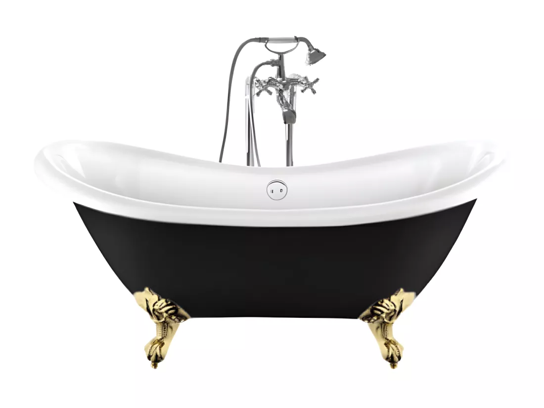 Baignoire ancienne rétro sur pieds DARLINGTON Noire 175 cm Pieds d'Aigle Dorés